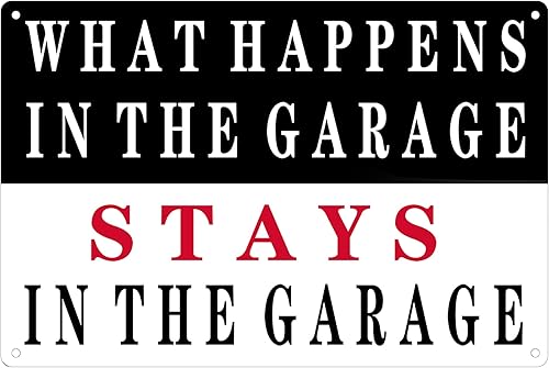 Cartel de metal divertido mecánico para decoración de pared con texto en inglés What Happens in the Garage, accesorios divertidos para habitación,