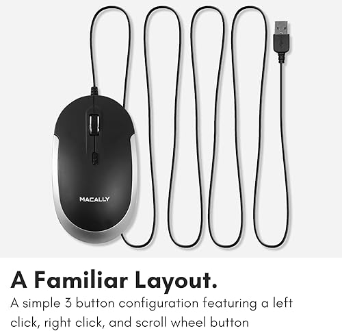 Miniatura 7 de Macally Ratón silencioso con cable Ratón USB delgado y compacto para Apple Mac o Windows PC portátilescritorio Diseñado con sensor óptico e
