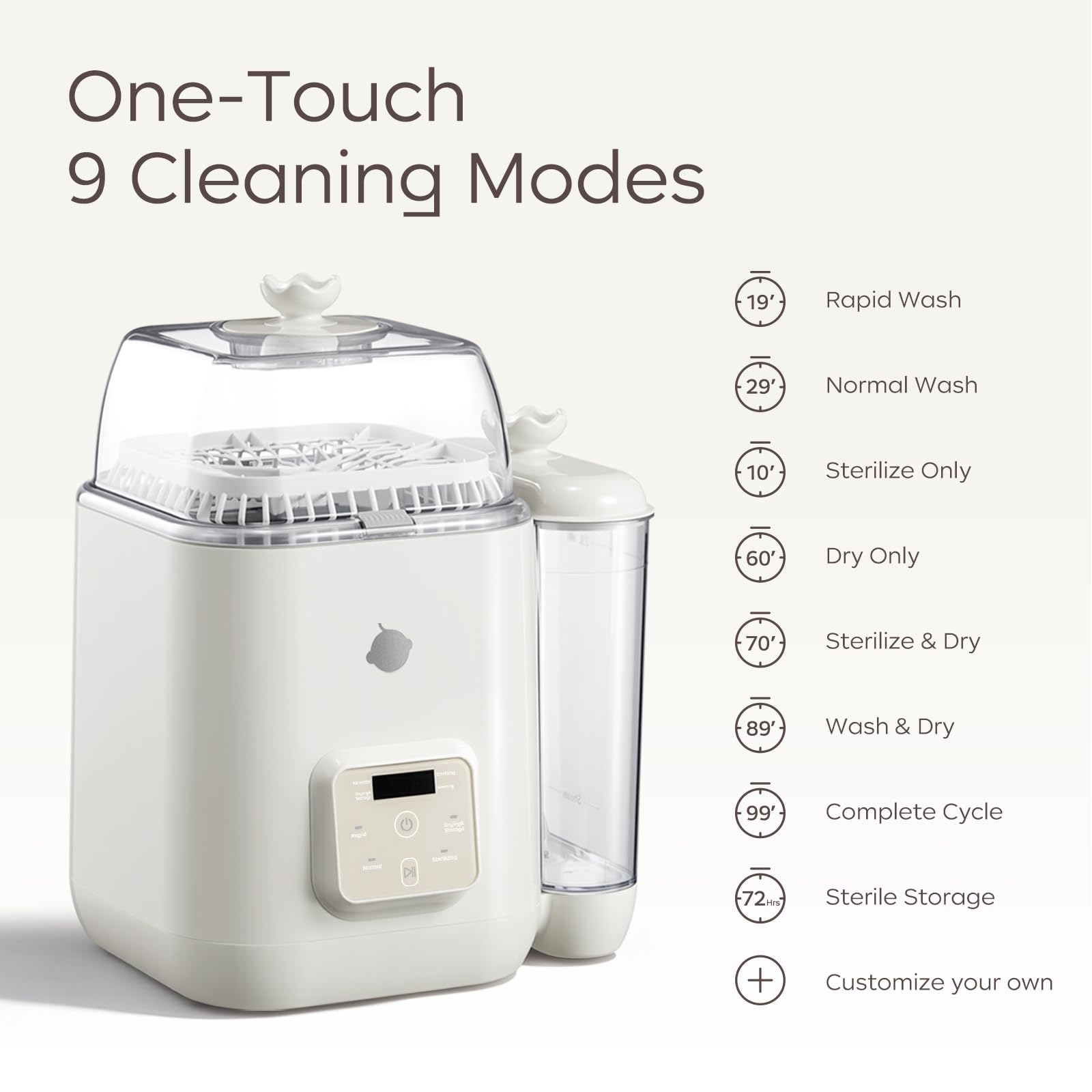 Bc Babycare Clarvion - Lavavetri e sterilizzatore per biberon, sterilizzatore e asciugatrice con 72 ore di conservazione igienica, pulizia profonda >99,99% germi, senza BPA, fino a 6 bottiglie e parti