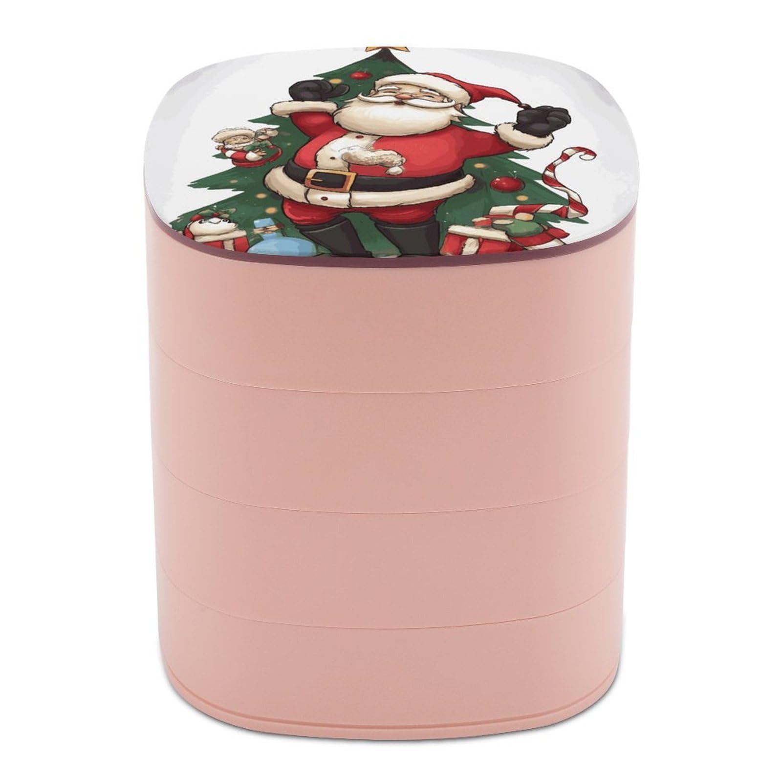 JTREHY Merry ChristmasJewelry Box 4-Layer Rotating Stronge Boxs Round Travel Jewelry Case with Lid for Bracelets Rings Bracelets, Gift for Women