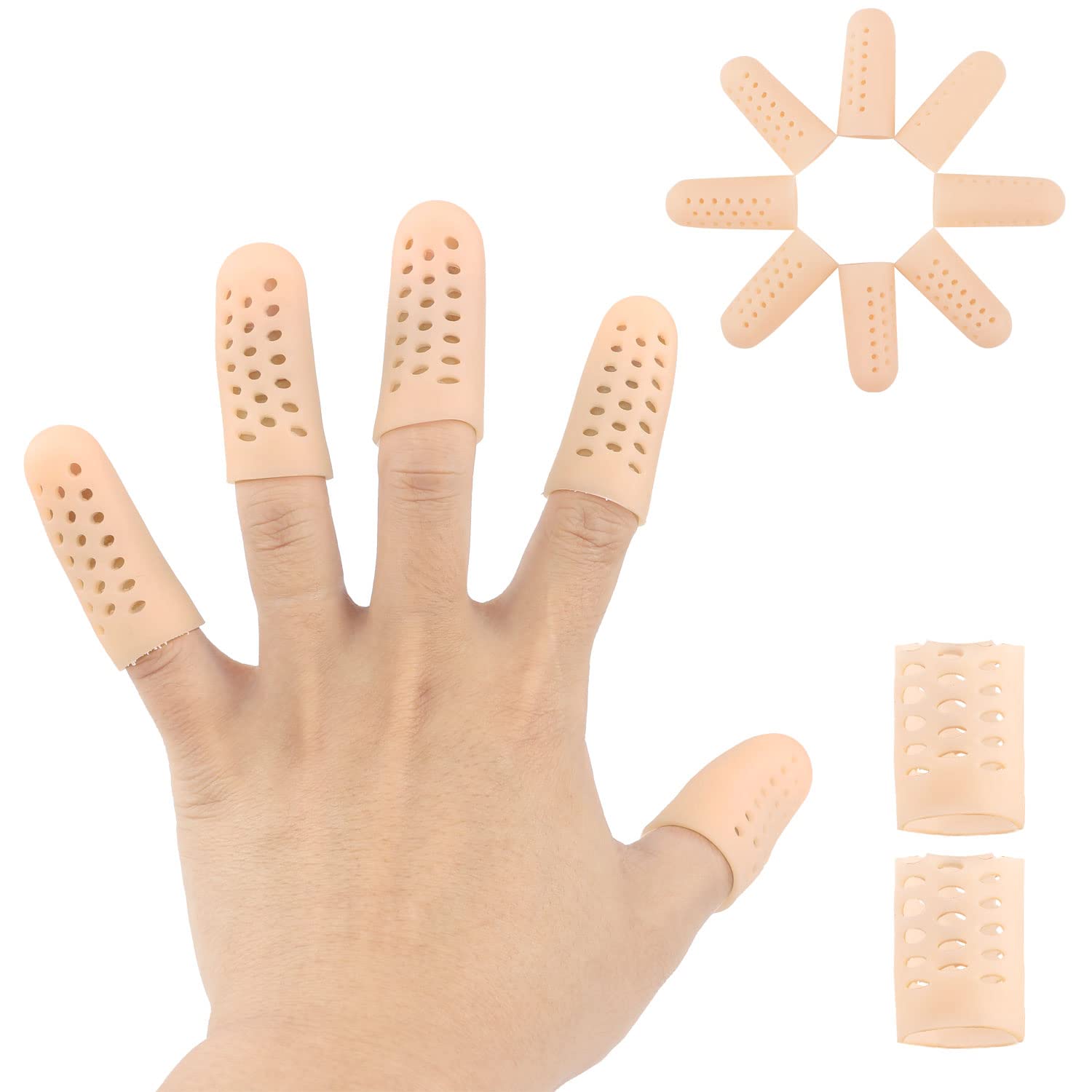 Hemiks 10 Pcs Protege Doigt Respirants en Silicone, Protecteur de Doigt de Gel pour Déclencher les Doigts, Fissuration des Doigts, l'Eczéma des Mains, l'Arthrite des Doigts, Kaki