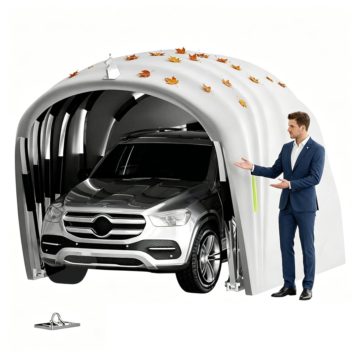 Tettoia per Auto con Serratura Semiautomatica Pieghevole Mobile Garage Auto per Esterno Acciaio Inox Tessuto Oxford Di Spessore 600D Protezione Solare/Pioggia per Parcheggio SUV (5.5×2.5×2.3m)