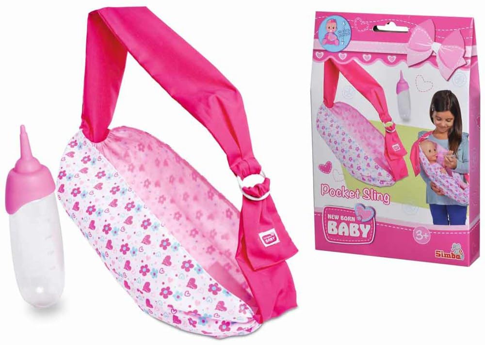 Simba 105560002 – New Born Baby regulowany pasek do noszenia z torbą i buteleczką dla lalek o średnicy 38-43 cm, dla dzieci od 3 lat