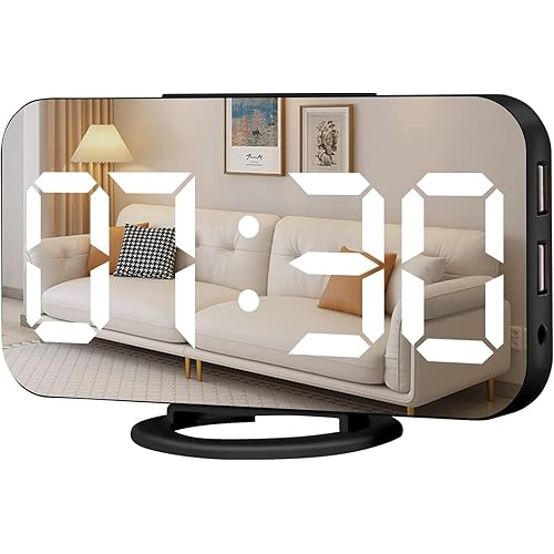 Muoigoe Digital Alarm Clock, 6.1-Inch LED Display, Snooze Function, Dual USB Charging Ports, Battery Backup, Black, Unisex