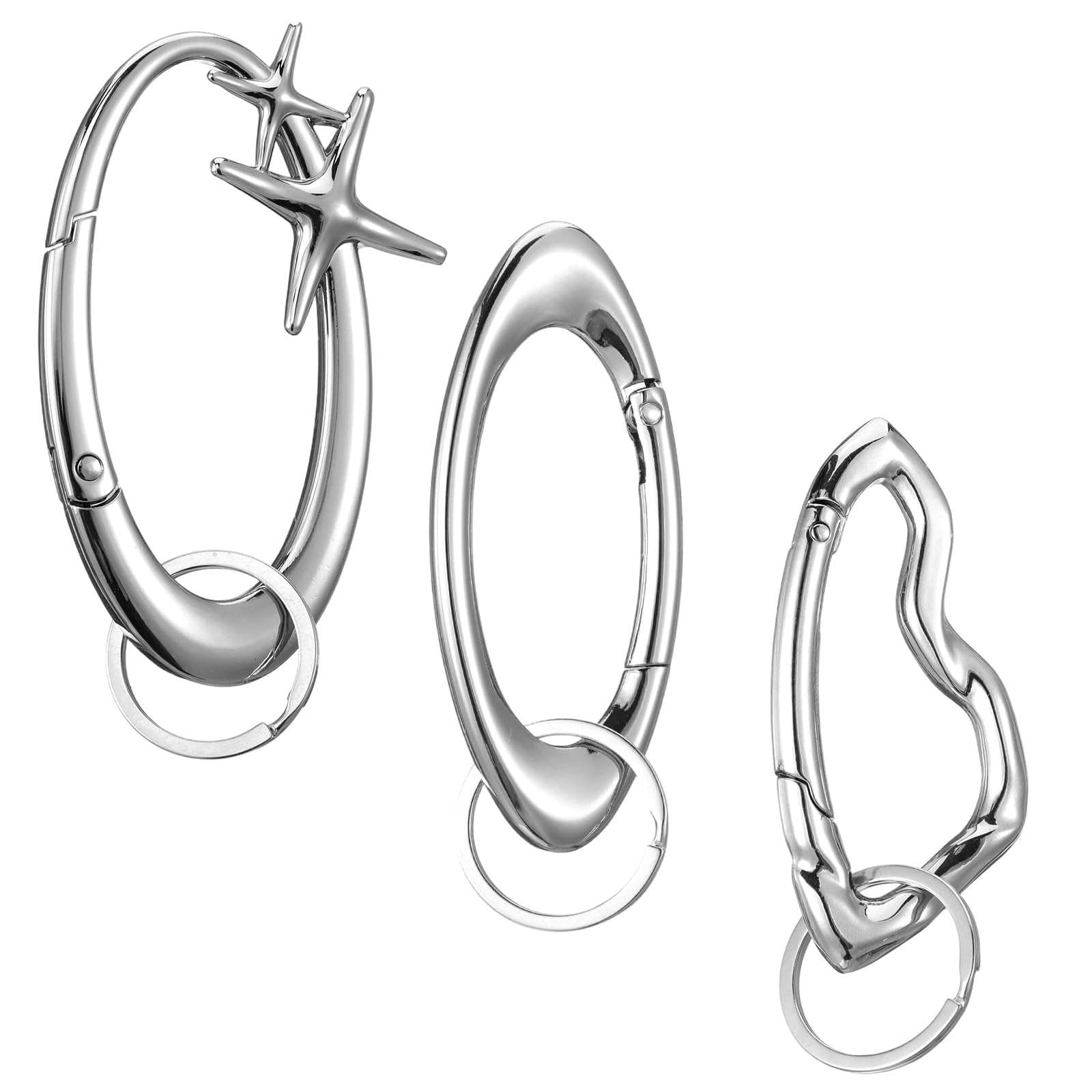 3 Pcs Y2k Carabiner Keychains Cool Cute Carabiner Sliver Fashion Carabiner Belt Loop Clip Holder Star Key Ring Irregular Key Buckle for Women Men Backpacks Purse Belt Gift Punk Gothic Decor