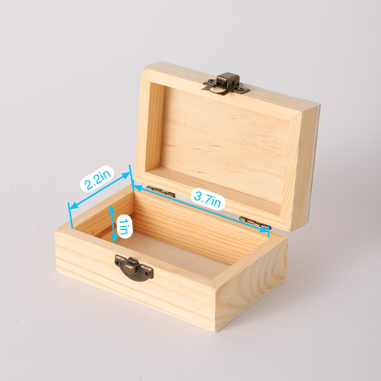 12 cajas de madera pequeñas para manualidades, 4.3 x 2.3 x 1.8 pulgadas, caja de madera sin terminar con tapa, caja de recuerdo para almacenamiento de joyas, manualidades