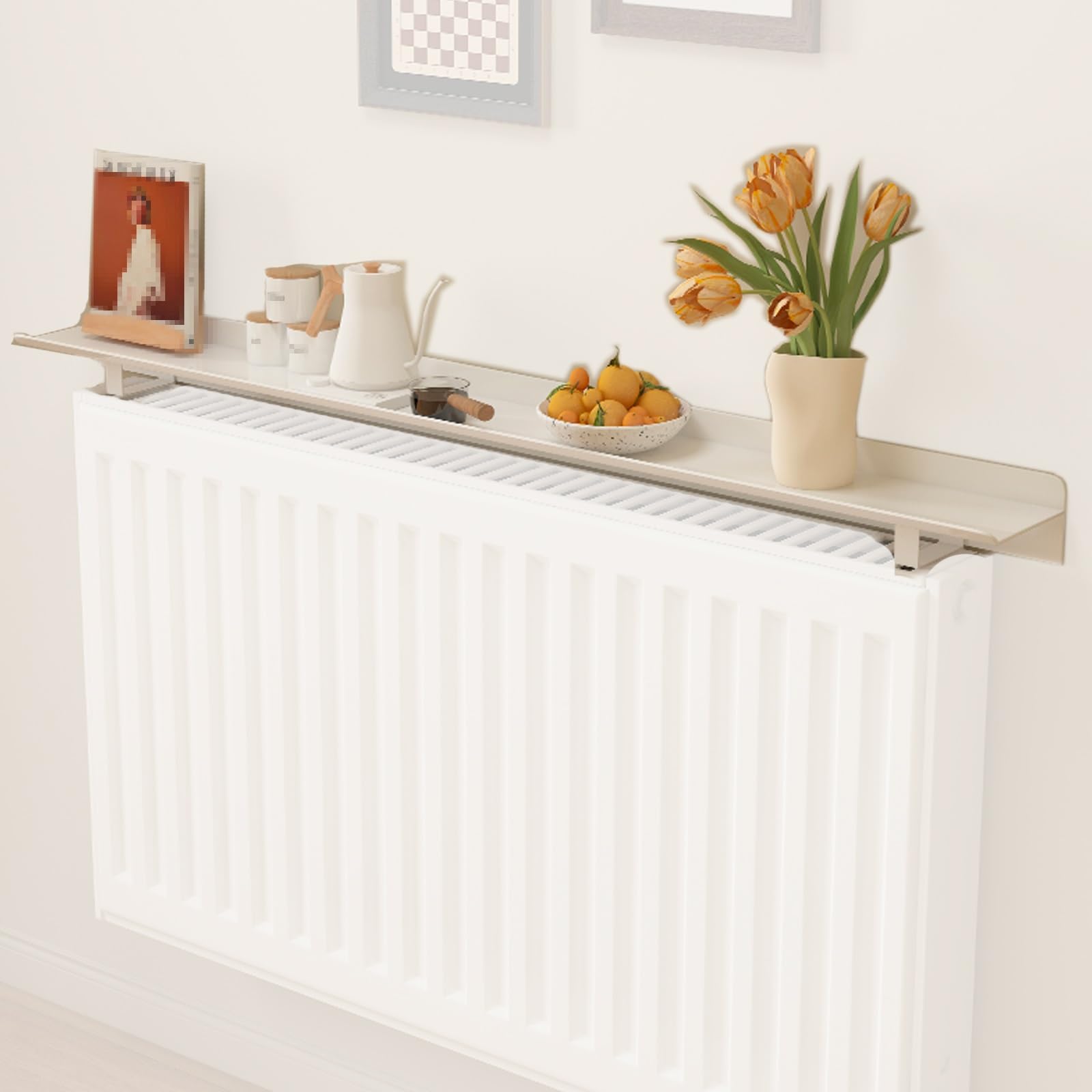 Uniwersalna aluminiowa półka na chłodnicę - montaż bez wiercenia, pasuje do 99% grzejników (40 cm/16 cali) - stylowa dekoracja domu i funkcjonalne rozwiązanie do przechowywania