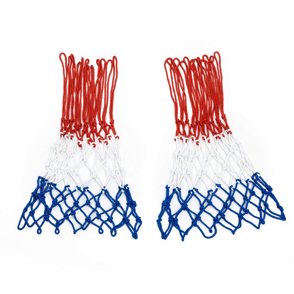 Sanung 2 Pack Heavy Basketball Net Rainproof Sunscreen, Red White Blue Bold Polyester Braided Rope, 12 Loops for Indoor Outdoor Professional Competitions