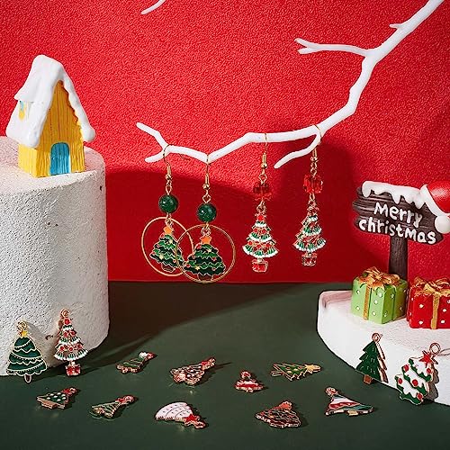 SUNNYCLUE 1 Box 52Pcs Christmas Tree Charms Green Enamel Charm Winter Xmas Trees Rhinestone Snow Assorted Cute Christmas for jewellery Making DIY Necklace Earrings Bracelets Craft - Image 4