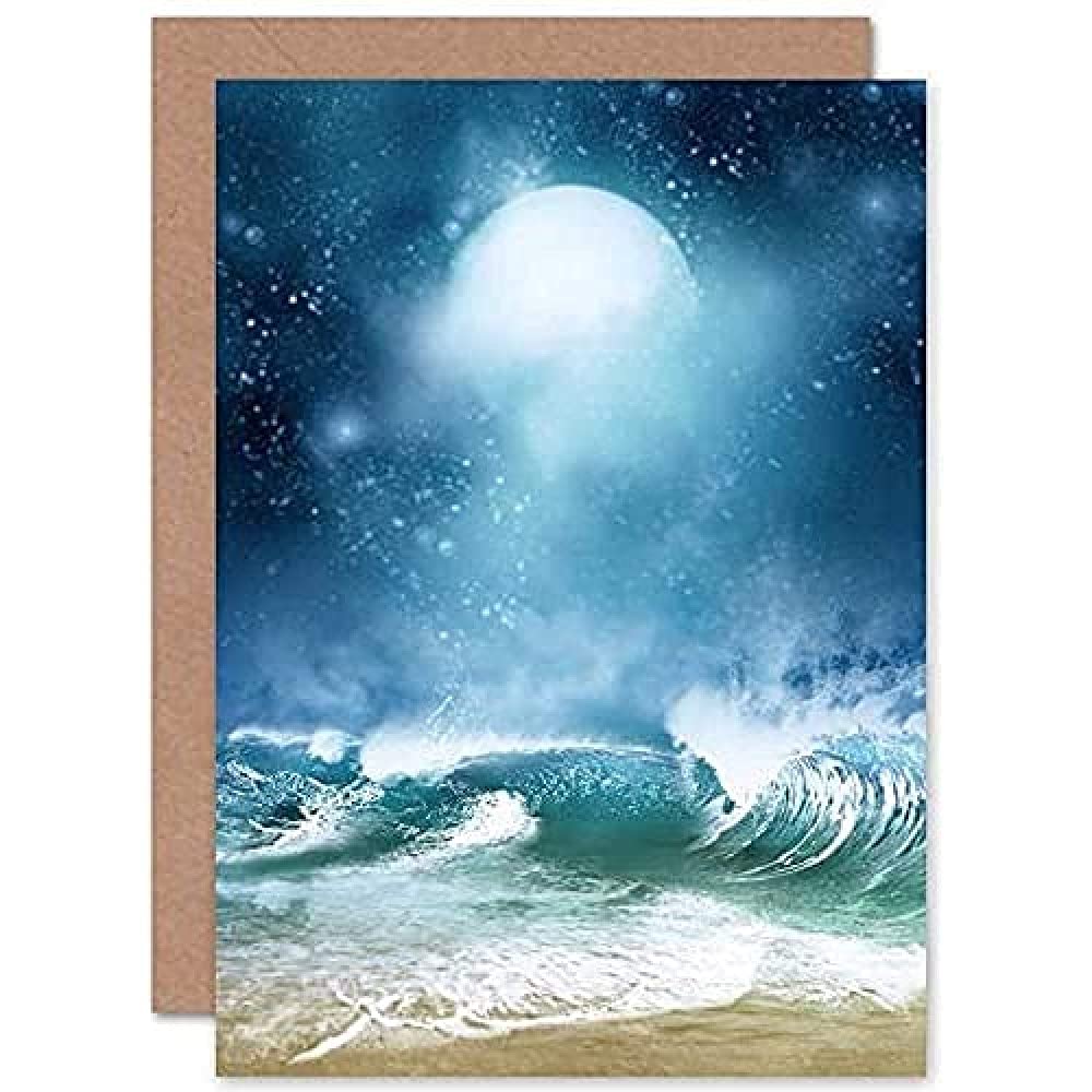 Fine Art Prints Beach And Moon Digital Collage Greeting Card With Envelope Inside Premium Quality