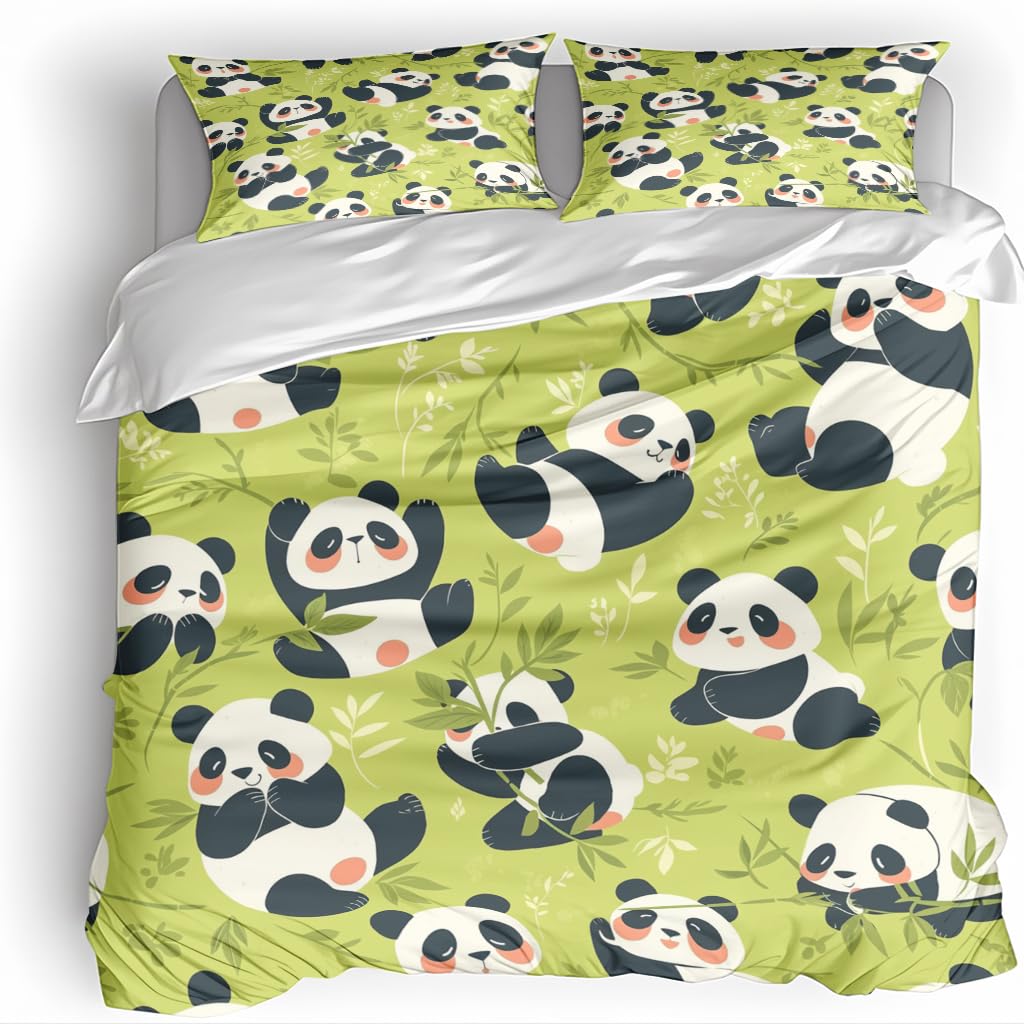 Housse de couette panda 220x240 cm hypoallergénique et résistante avec fermeture éclair 3D