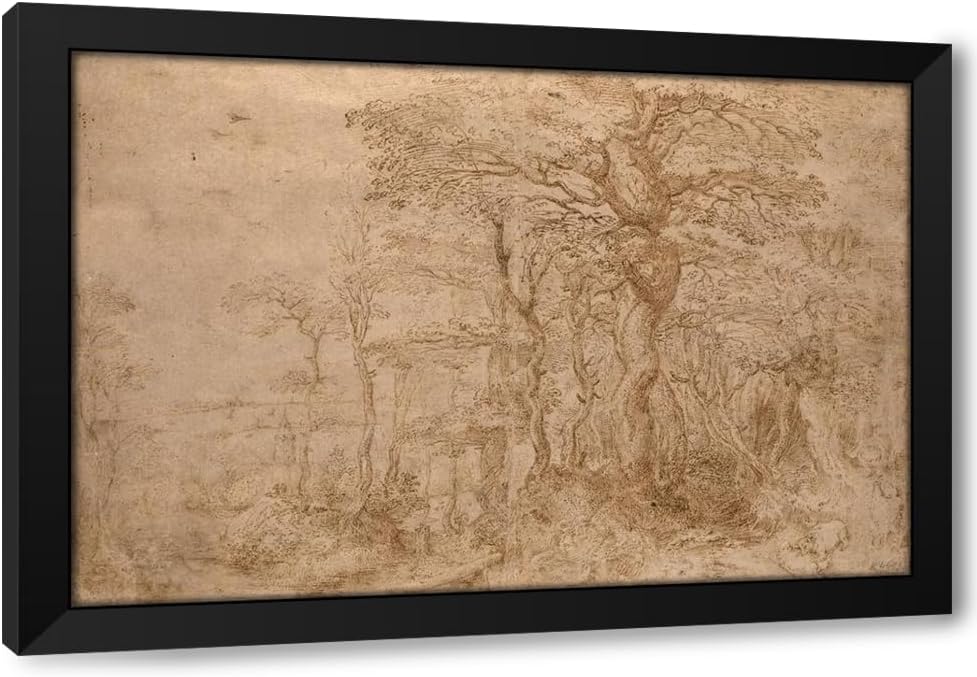 ArtDirect Sylvan Landscape with Five Bears 1554 Custom Framed Art Print Giclee Print or Canvas Options with Various Sizes and Customization by Bruegel the Elder, Pieter