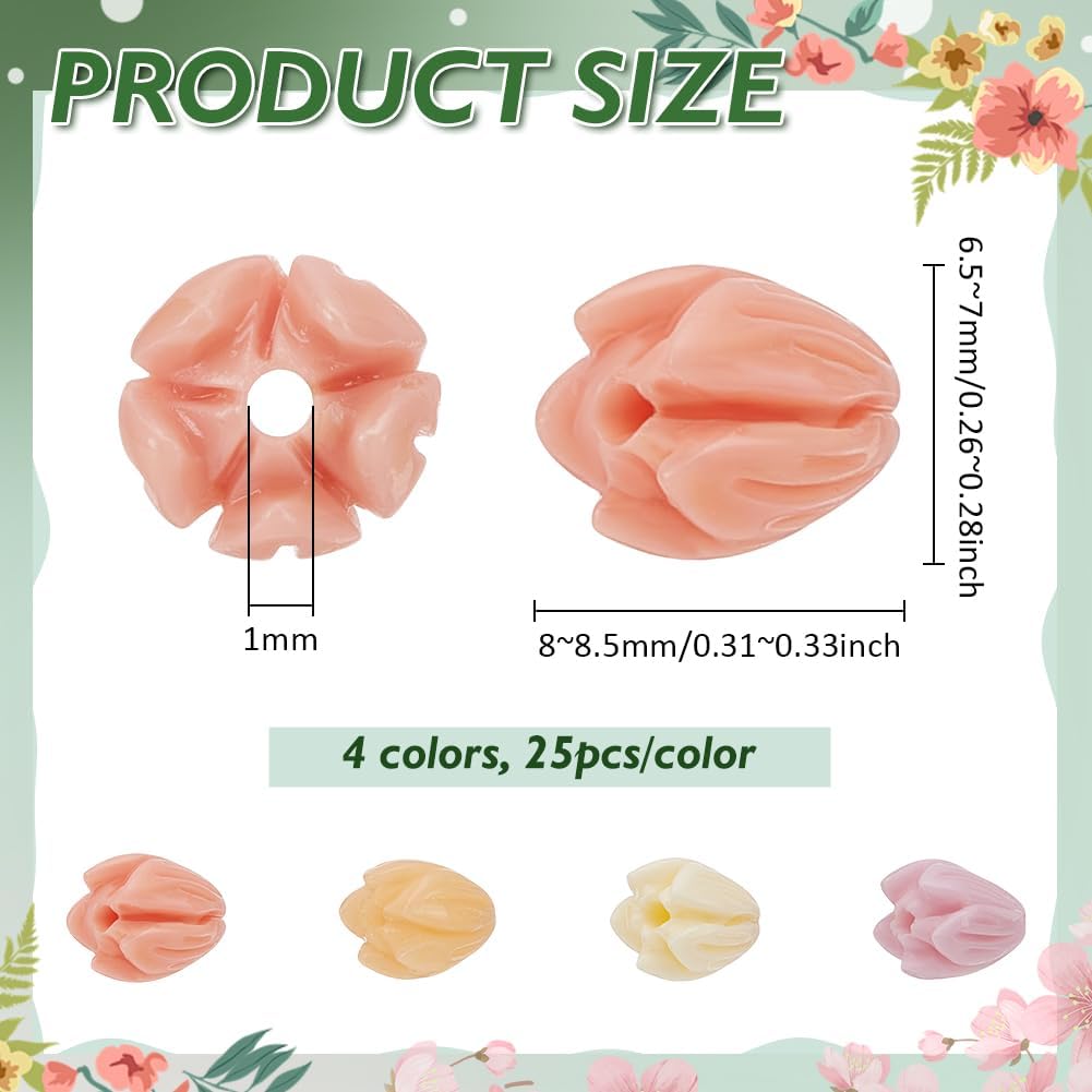NBEADS 100 Pcs 4 Colors Jasmine Flower Beads, 8-8.5mm Synthetic Coral Floral Spacer Beads 3D Carved Cute Loose Beads Flowers for DIY Crafts Necklace Bracelet Jewelry Making Accessory - Image 2