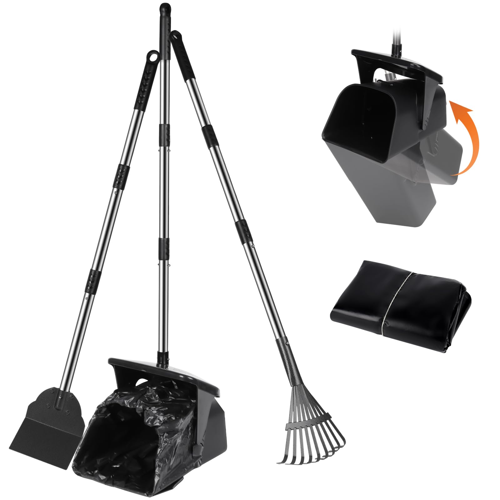YGNNXRN Dog Poop Scooper with 20 Bag Attachment Long Handle Swivel Bin, Rake & Spade Heavy Duty Easy to Clean Pooper Scooper for Large Medium Dogs Pet Waste Removal Solution for Yard, Grass, Gravel