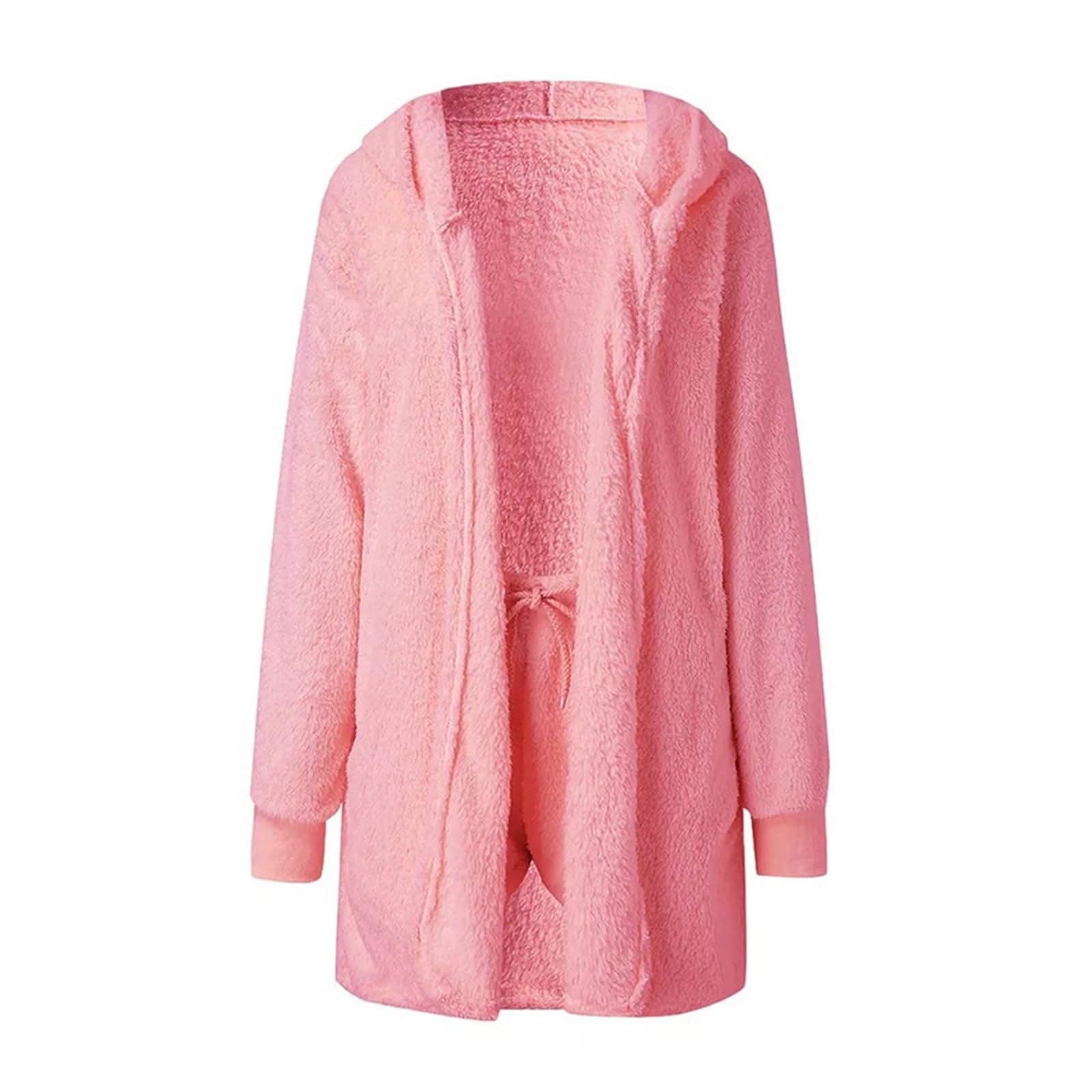 Conjunto de Pijama Mullido de 3 Piezas para Mujer Conjuntos de 3 piezas for mujer, cárdigan con capucha de lana de felpa, abrigo, Top corto, pantalones cortos de motorista, chándal informal, sudaderas