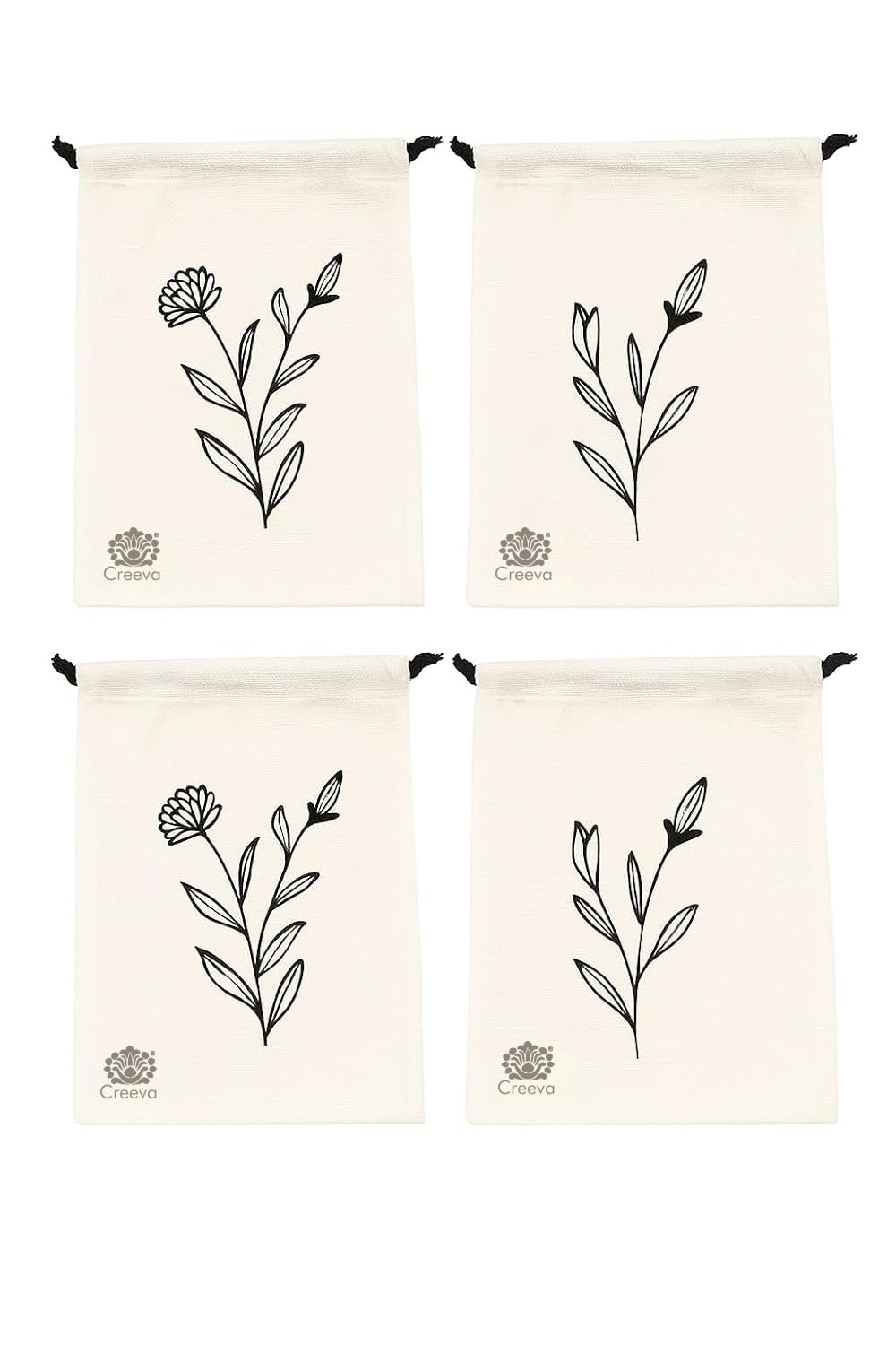 CREEVA Reusable & Washable Cotton Fabric Drawstring Travel Pouch/Bag (6"x9") | Elegant Floral Design | Ideal for Earphones, Makeup, Sunglasses, Socks & Toiletries | Pack of 4-image-16