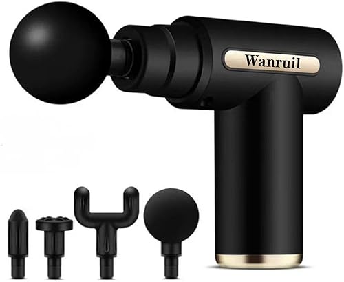 Pistola de masaje, masaje muscular de tejido profundo mejorado para aliviar el dolor, masajeador de percusión con 4 cabezales de masaje y motor