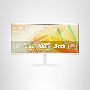 Samsung 34 ViewFinity (S65TC) Series Ultra-WQHD 1000R Curved Computer Monitor, HDR10, 100Hz, AMD FreeSync, Thunderbolt 4, Height Adjustable Stand, Built-in Speakers, Eye Care, LS34C650TANXGO, 2024