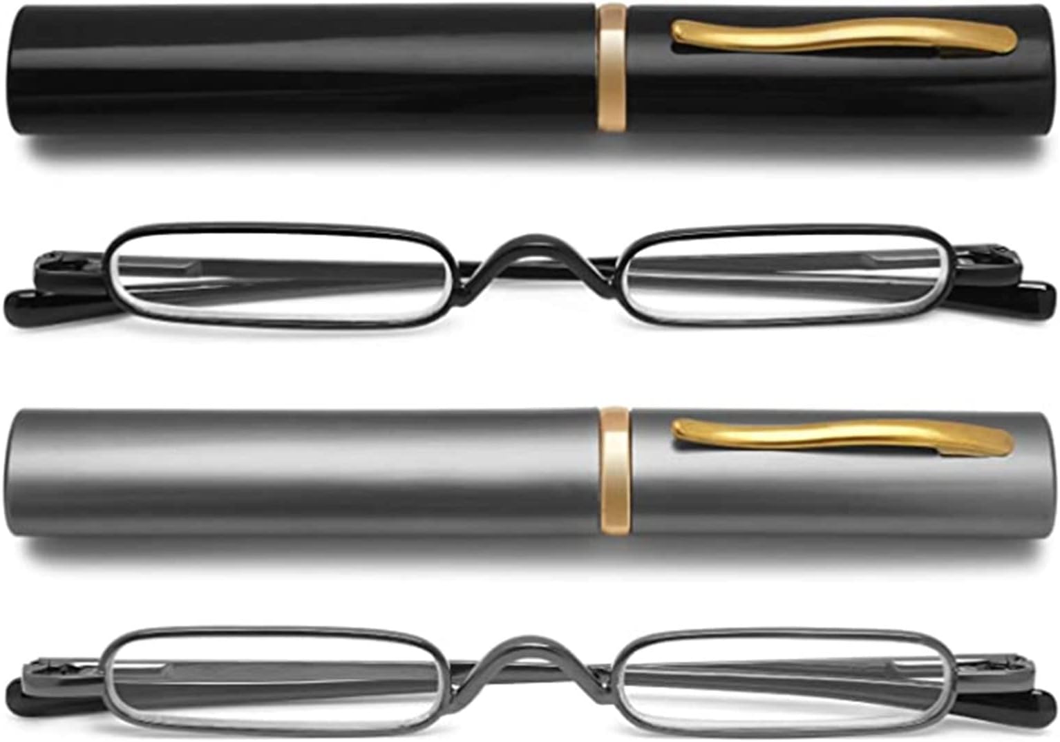 Hubeye 2 Pairs Mini Reading Glasses Compact Spring Hinged Slim Pocket Readers with Pen Clip for Easy Carry +2.0