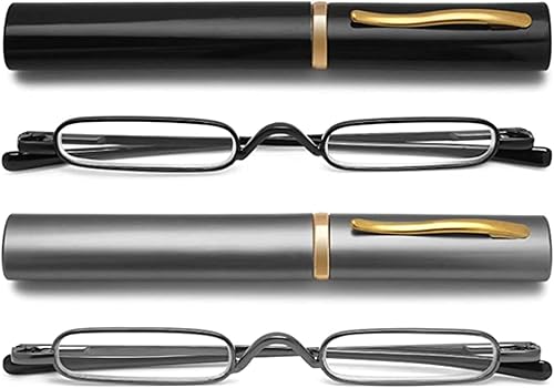 Hubeye 2 pares de mini lentes de lectura, compactos, con bisagras, con resorte delgado, para lecturas de bolsillo con clip para bolĂgrafo para un Hubeye 2 pares de mini lentes de lectura, compactos, con bisagras, con resorte delgado, para lecturas de bolsillo con clip para bolĂgrafo para un