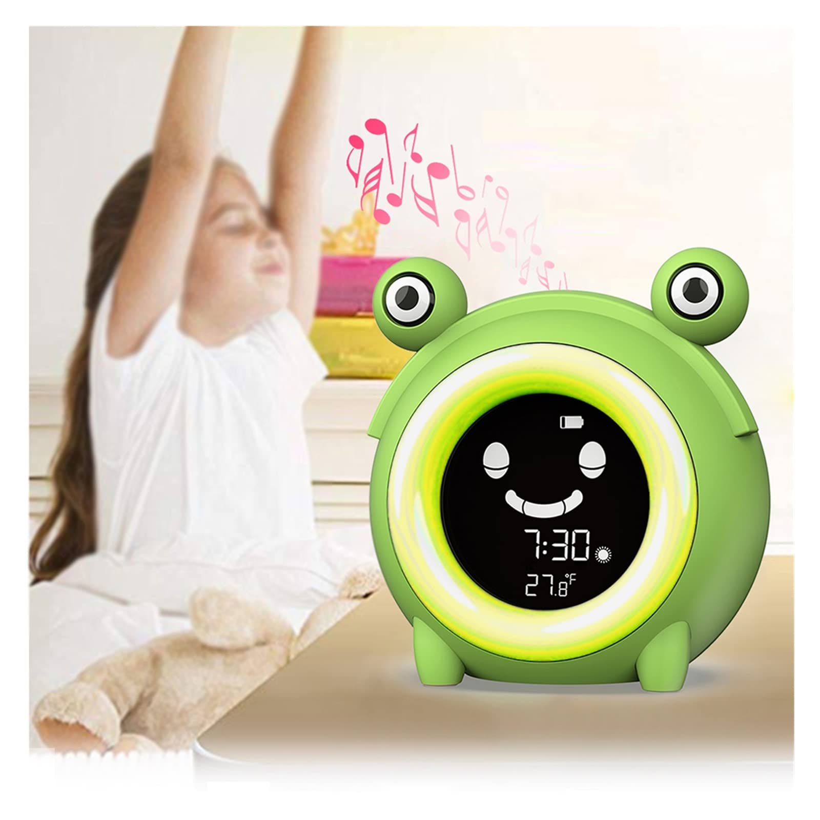 Światło budzenia dla dzieci Digital Frog Kids Budzik Wake Up Light, Night Light Wykrywanie temperatury dzieci śpią Trener snu dla dzieci
