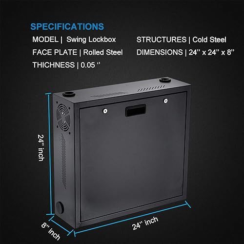 Miniatura 4 de Kenuco Caja de seguridad DVR de acero resistente calibre 16 con ventilador y parte superior abierta oscilante (24 x 21 x 8 pulgadas, negro)