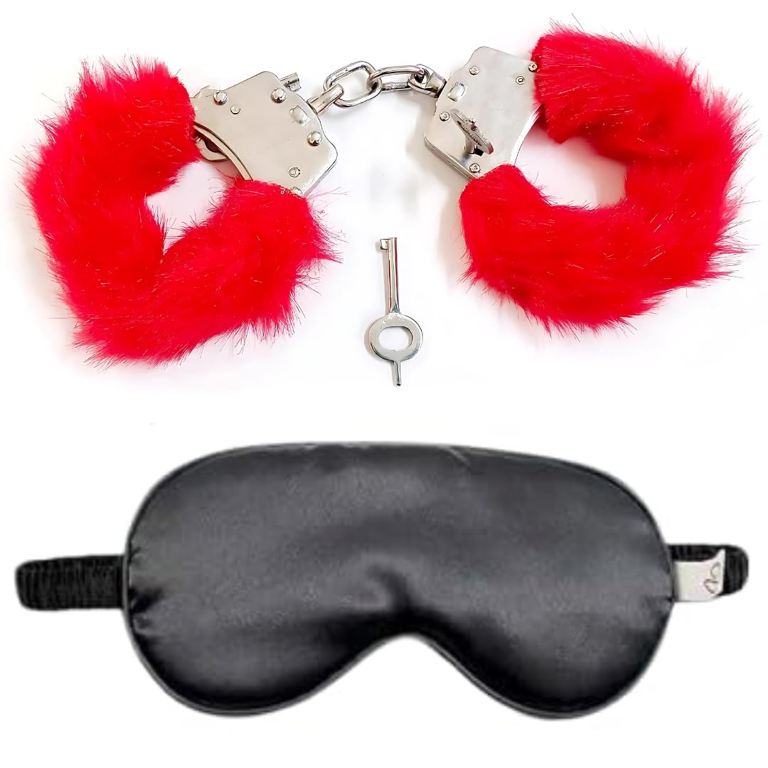 Vintageware® Red Carbon Steel Toy Handcuff Hathkadi with 2 Keys for Theatre, Role Play, Movie, Drama Or Stage Performance (US Police, Design 1) Adjustable & Sleep Eye Mask (Black) Combo