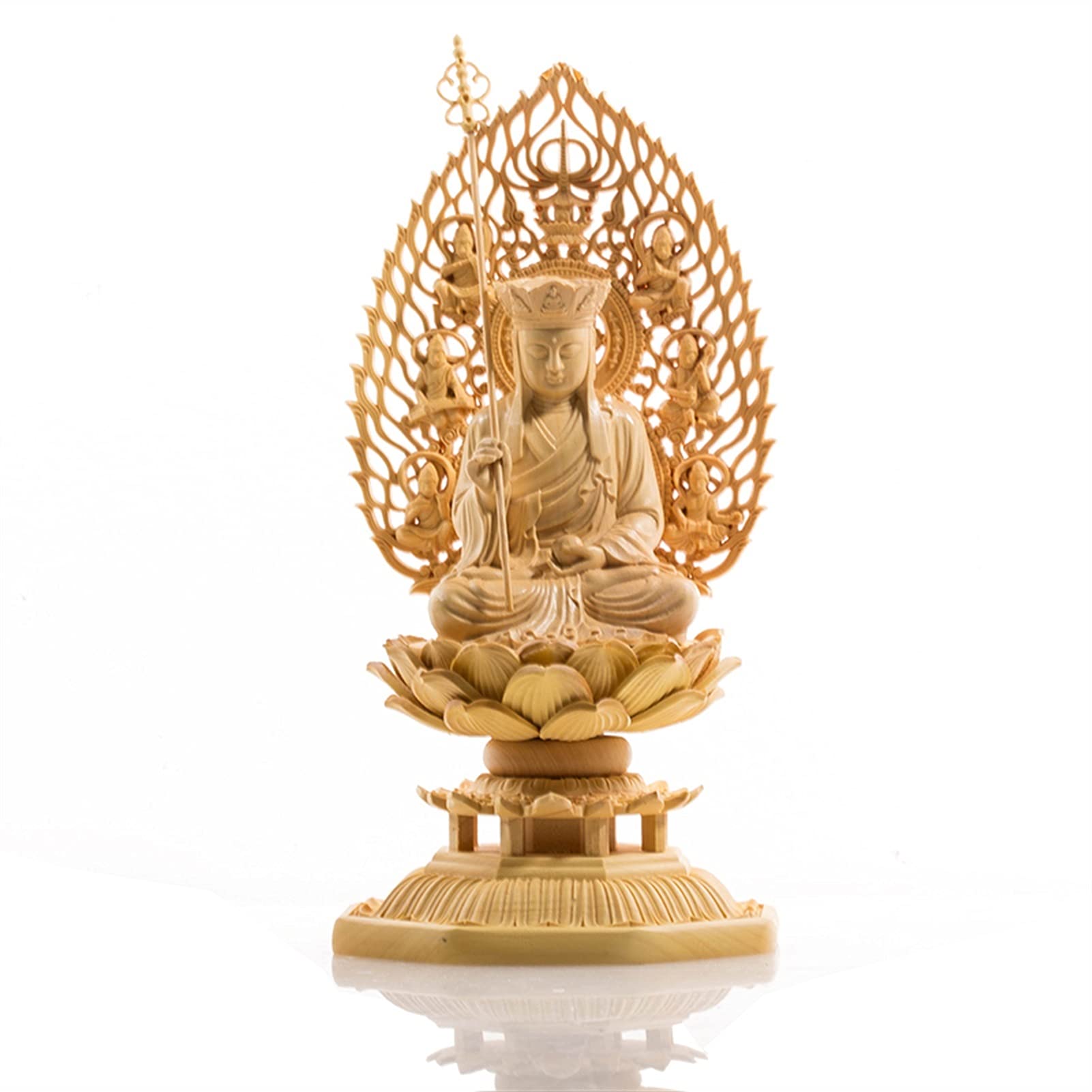 SBCGFY Creative Design Ksitigarbha Sculpture Solid Wood Carving Buddha Statue Feng Shui Decoration Home Decoration Indoor Statue