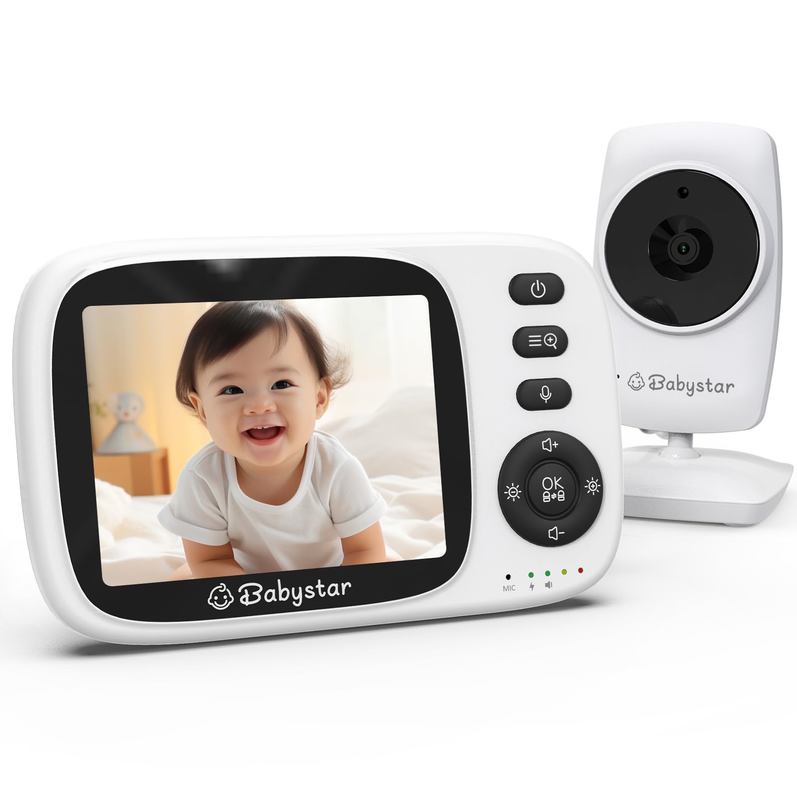 Babystar Vigilabebés con Cámara, Camera Vigilancia Bebe con LCD 3.2",VOX,Zoom 2X,visión Nocturna, lulabies, Monitoreo de Temperatura, sin WiFi,Comunicación Bidirecciona Escucha Bebes
