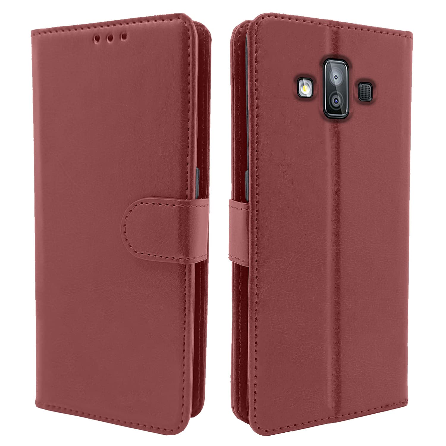 - Pikkme Samsung Galaxy J7 Duo Flip Case Leather Finish | Inside TPU with Card Pockets | Wallet Stand and Shock Proof | Magnetic Closing | Complete Protection Flip Cover (Brown)