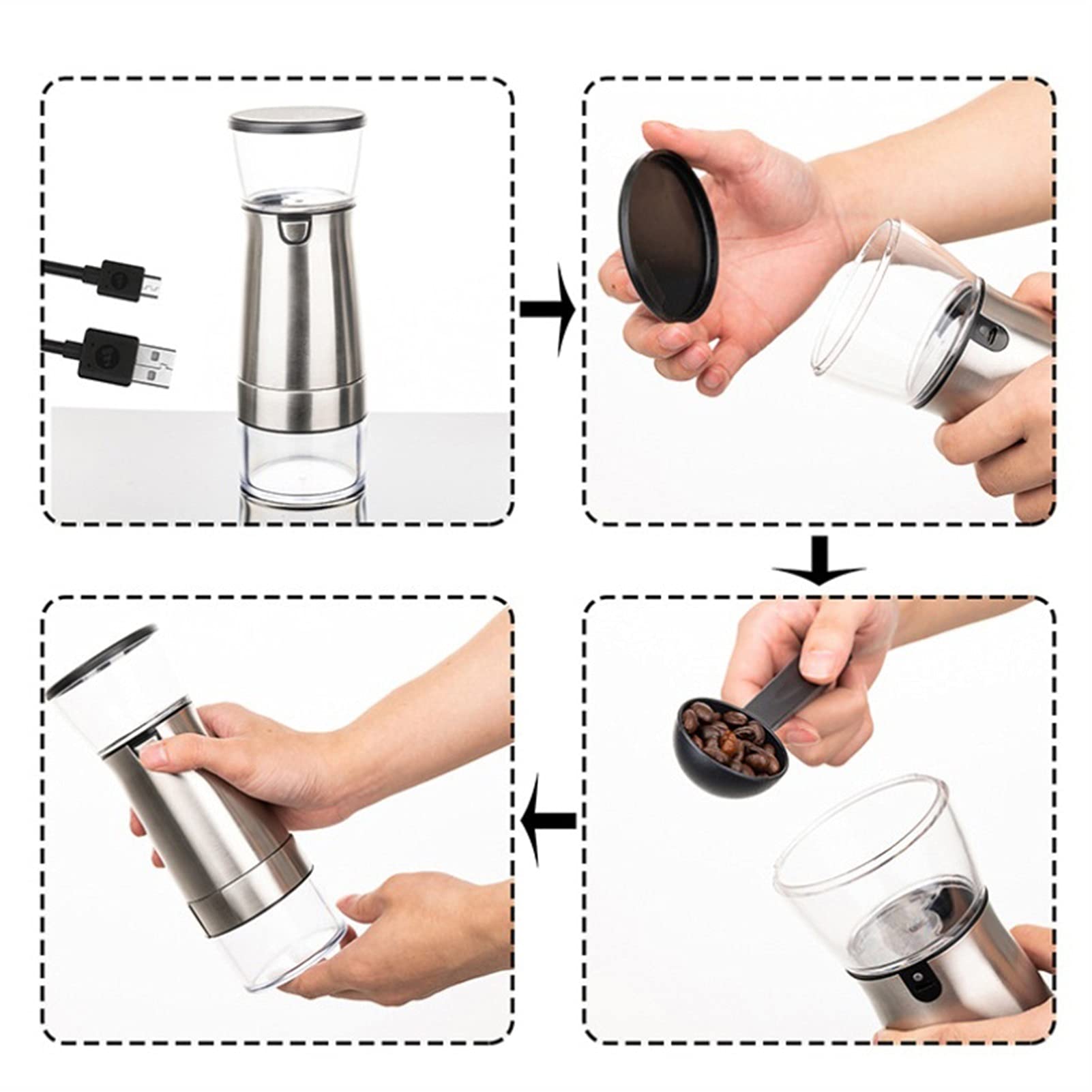 Młynek do pieprzu Młynek do pieprzu - USB akumulator młynek do kawy młynek przenośny elektryczny urządzenie do mielenia pieprzu domowe akcesoria kuchenne blender pieprzowy