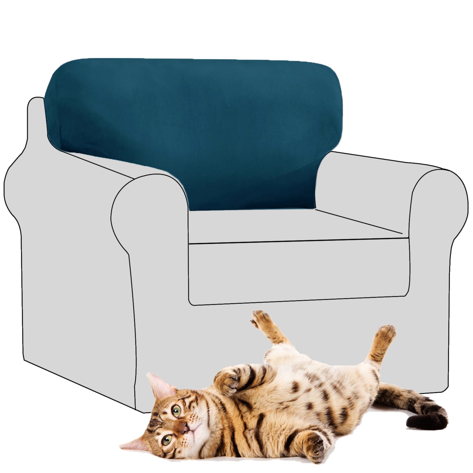 SYLC Stretch Velvet Sofa Backrest Cover, Back Cushion Covers Non-Slip Sofa Cushion Slipcovers for Couch Chesterfield Caravan RV Dinette (Dark teal,1 pc Rectangle L)