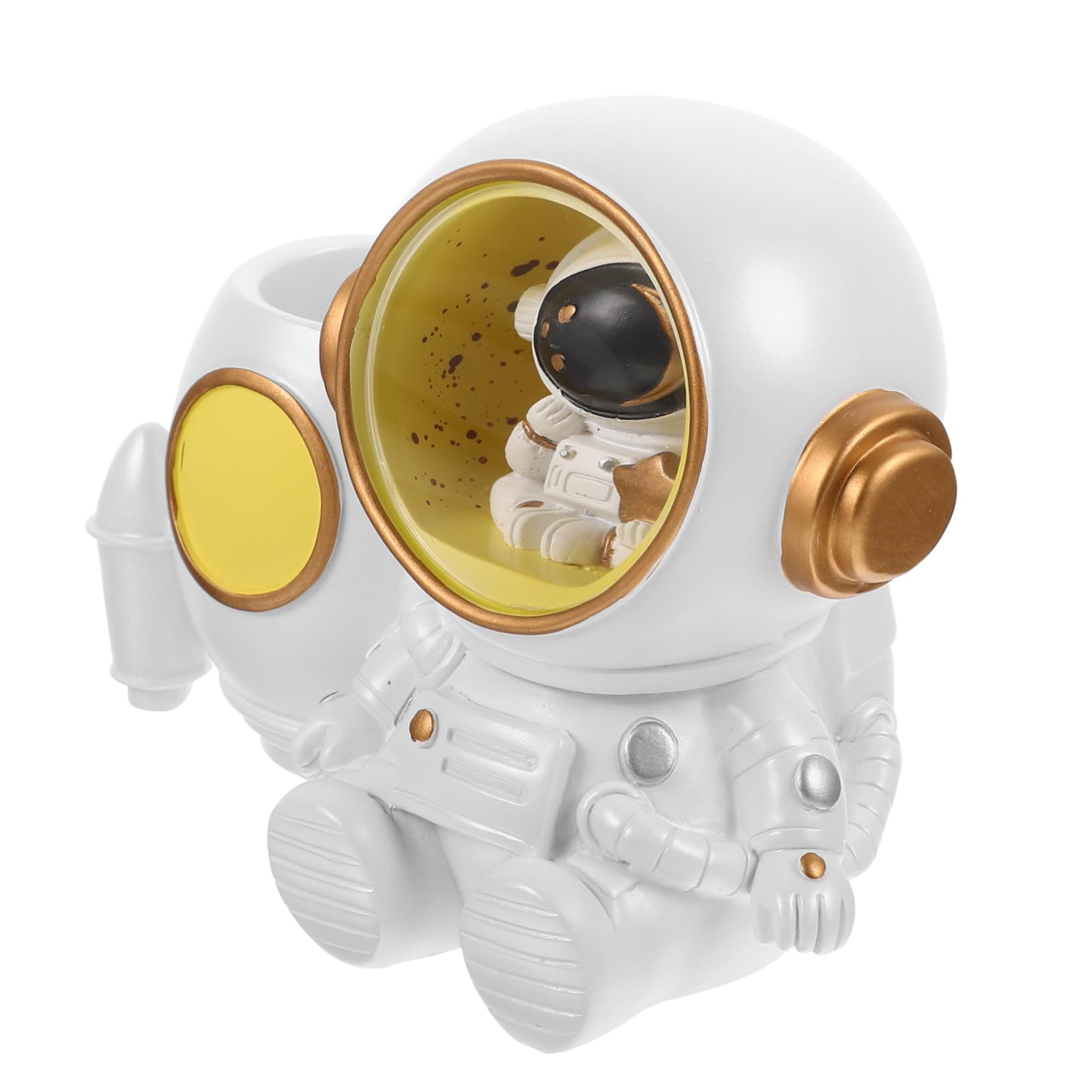 Angoily LED Astronauten Stiftehalter aus Kunstharz, Weiß, für Schreibtisch