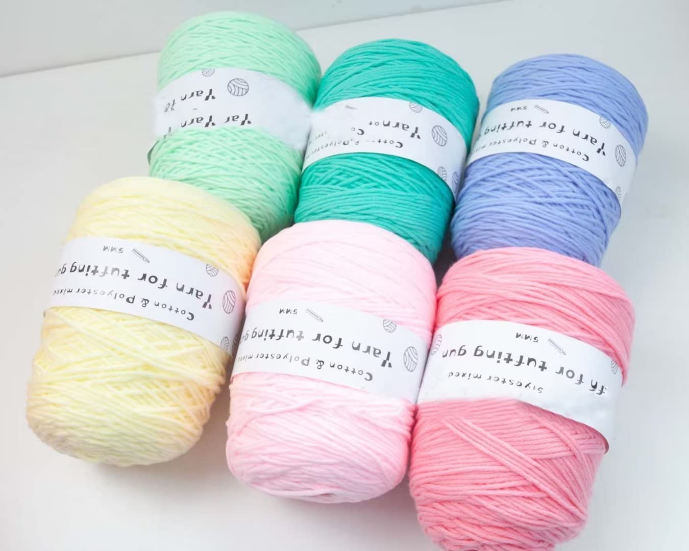 Gomitoli di Lana 6 x 380g gomitoli di Maglia Assortiti, Set Misto di Cotone e Poliestere dai Colori Vivaci per Maglia, Uncinetto, per Pistola per tufting, gomitolo da 5 mm