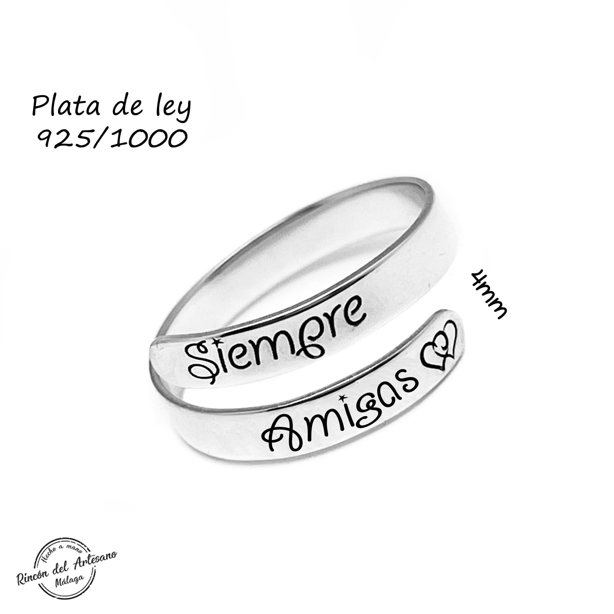 Anillo para Mujer con Frases Personalizadas. Ajustable-Adaptable-Fabricado en Plata 925/1000. Regalo día de la Madre. Anillo Mujer. Modelo Fino