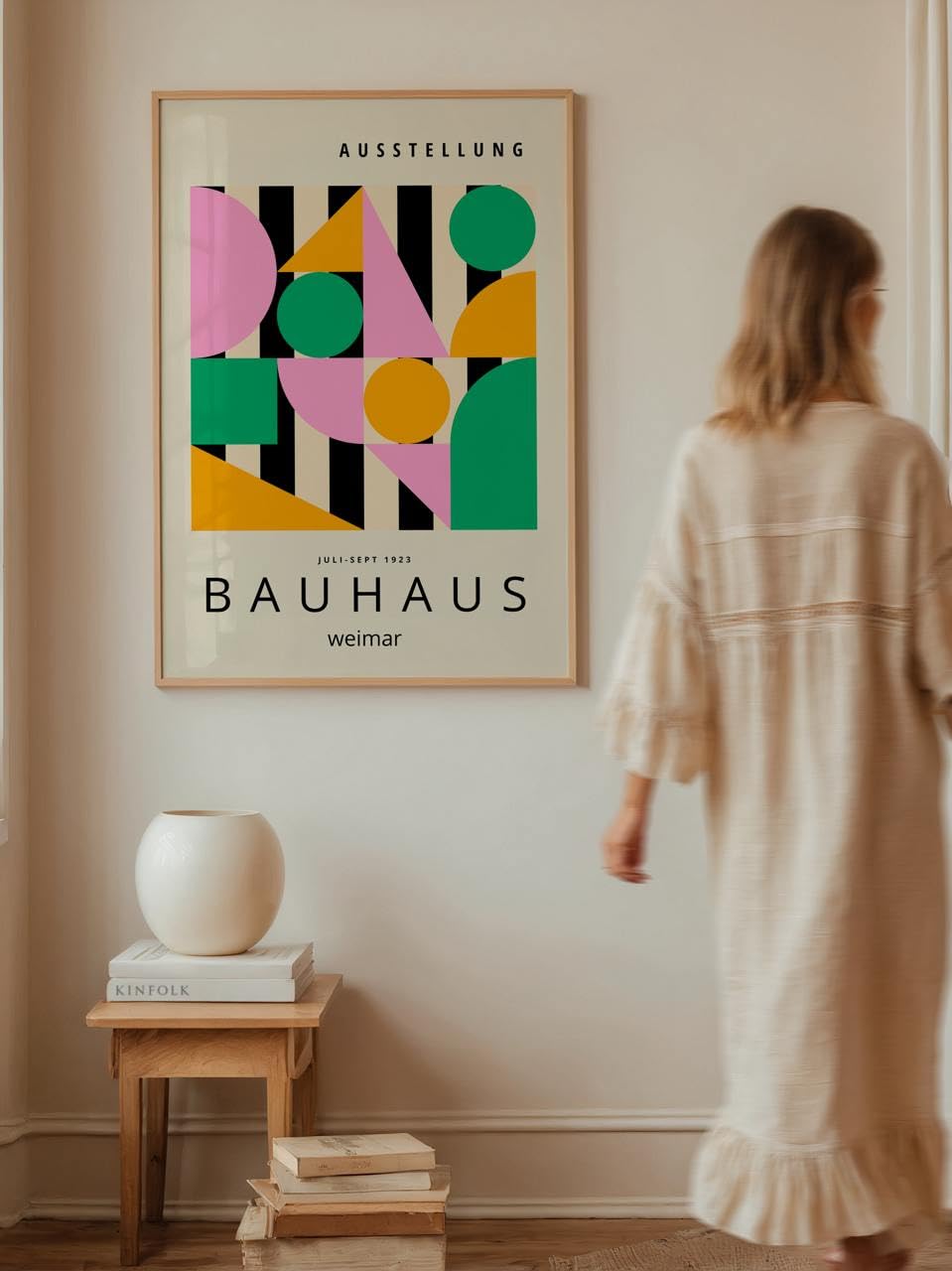 ARTINSPIRIO Bauhaus - Stampa artistica, motivo astratto in rosa e verde, senza cornice, 50 x 70 cm