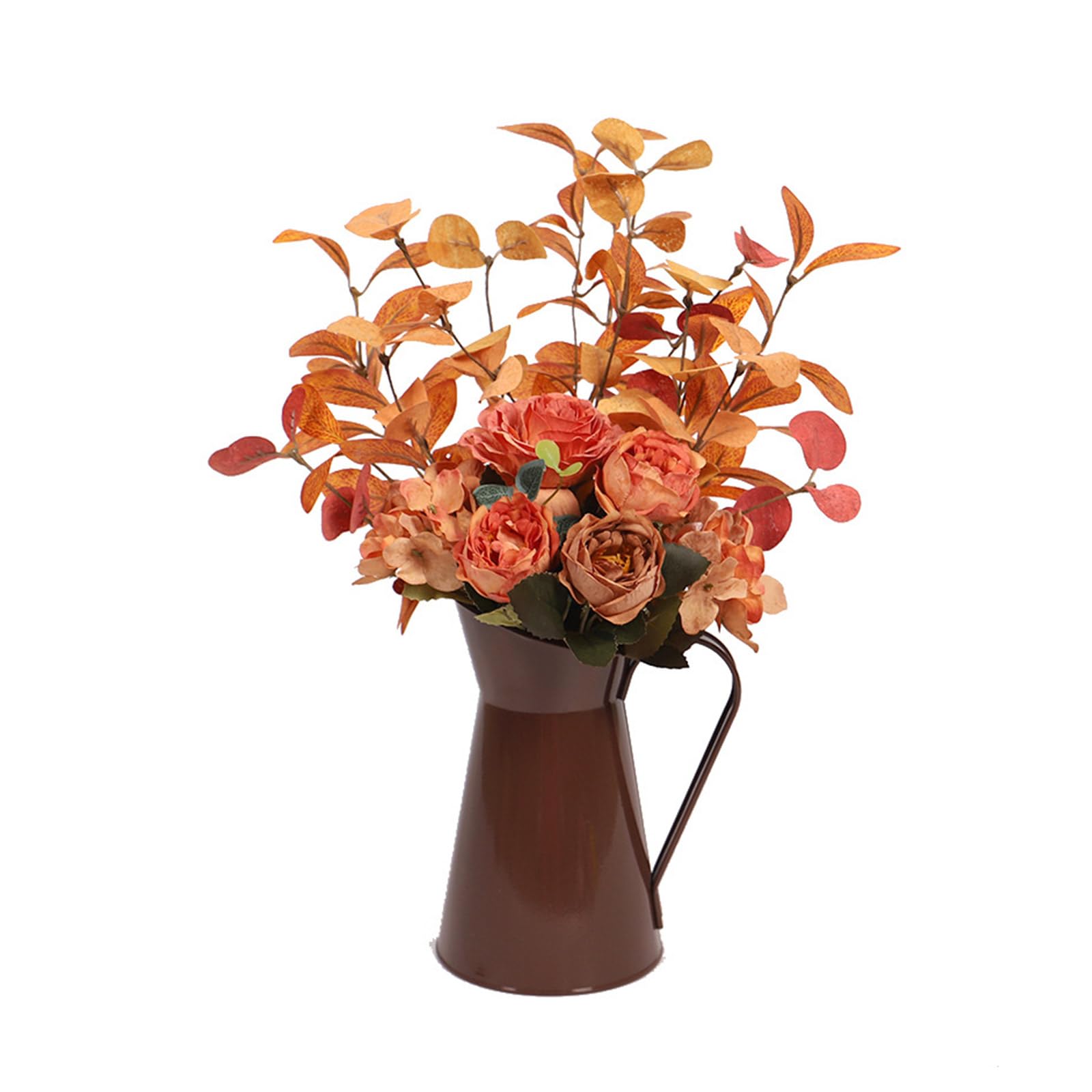 Jazuaiao Artificial Rose Flower Plant in Metal Vase for Thanksgiving Wedding Artificial Plant for Bedroom Living Room Fall Decorations