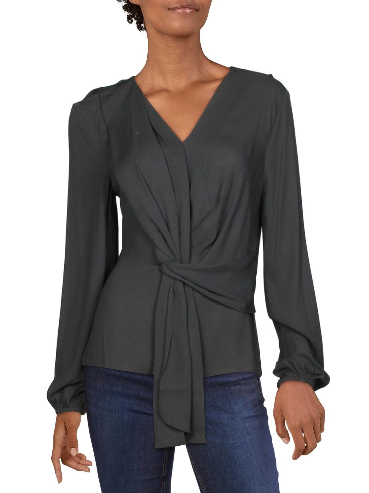 I-N-C Womens Drape Front Pullover Blouse, Black, X-Large