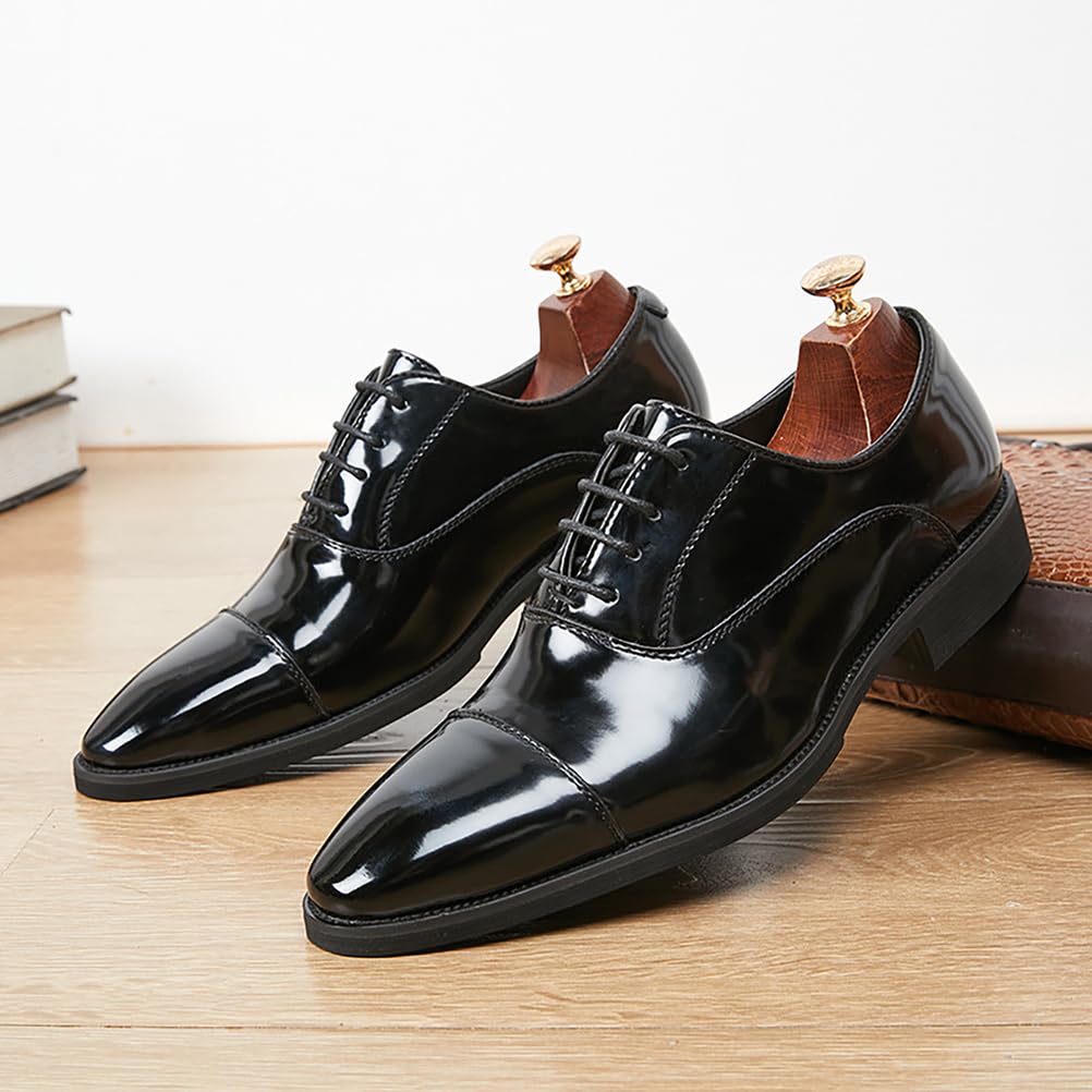 Oxford da Uomo per riunioni di Lavoro, Matrimoni, Lavoro, Ufficio, Ballo di fine Anno, Derby a Punta, Scarpe Eleganti Stringate in Pelle PU Lucida,Nero,40