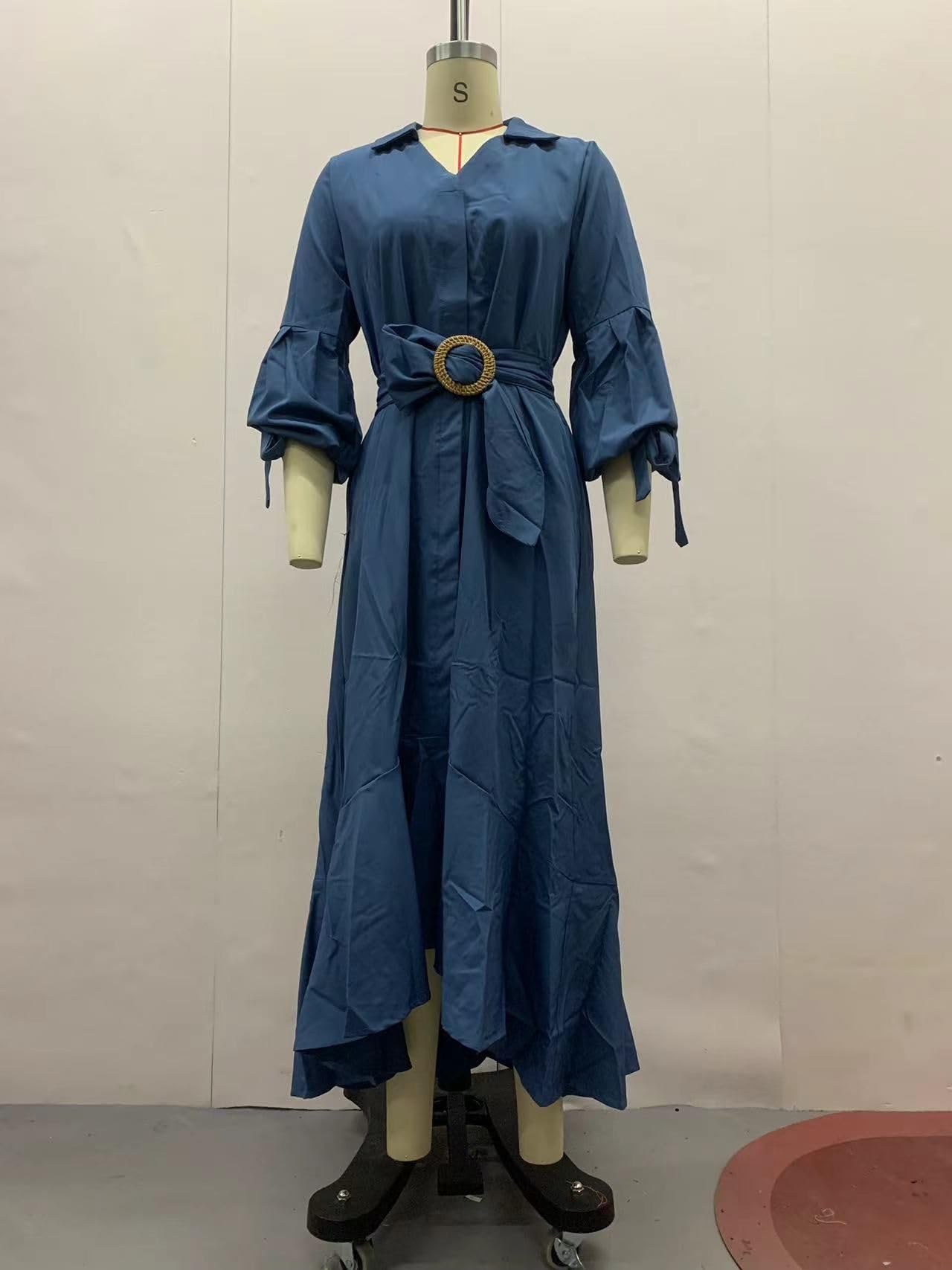 Vestido Camisero De Manga Larga con Cuello En V para Mujer
