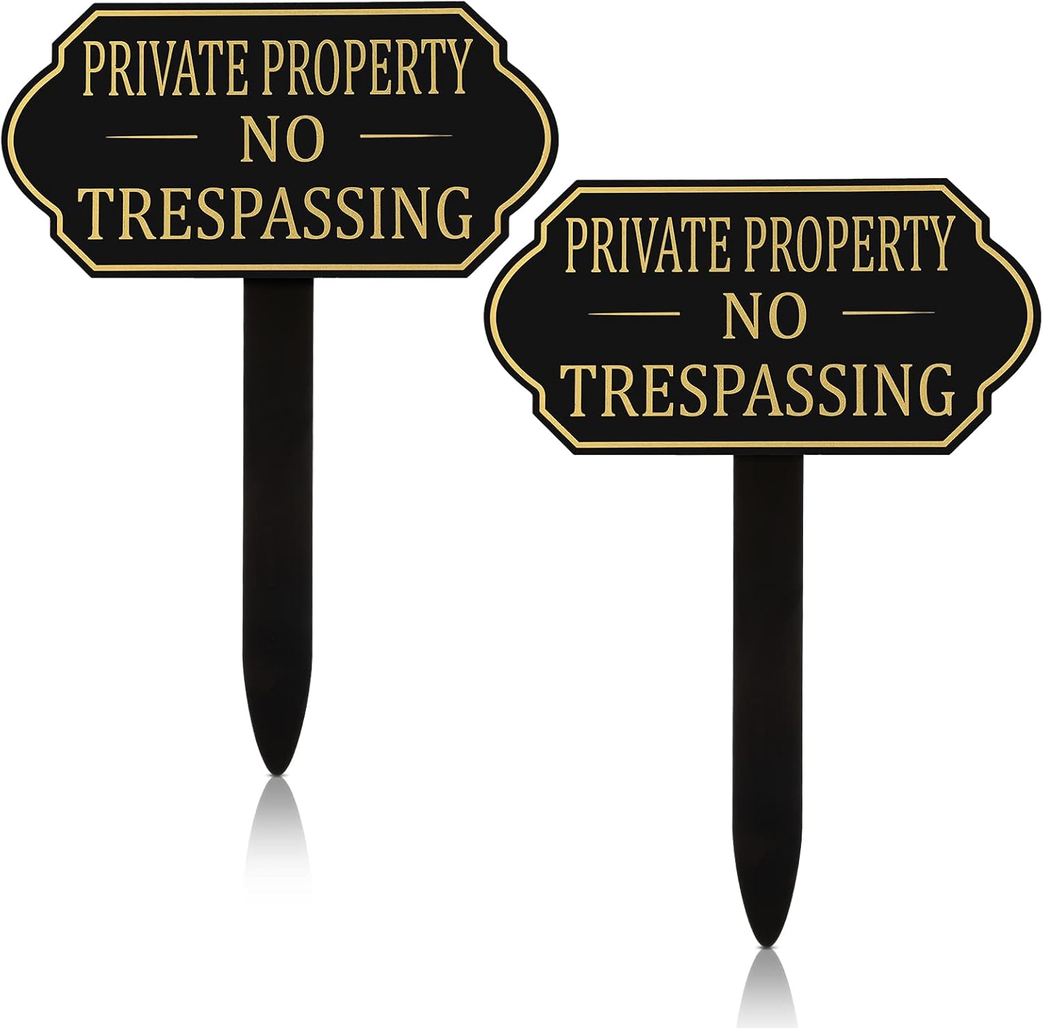 Amyhill Private Property No Trespassing Sign with Stake, 7.09 x 3.54 Inches Self Adhesive Modern Design Garden Statement Plaque Warning for Garden Indoor Outdoor Use(2 Set)
