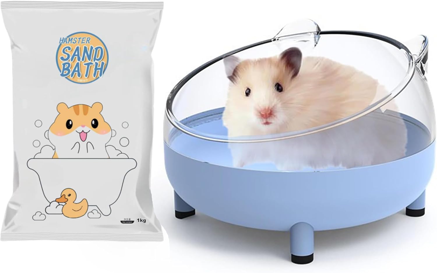 Meow&Woof Hamster Sand Bath Container & Dust-Free Bath Sand Set, 6.5" Sandbox Toilet for Hamster, Gerbil, Chinchilla, Mice – 2.2 lbs Potty Litter Sand for Small Animals (Blue)