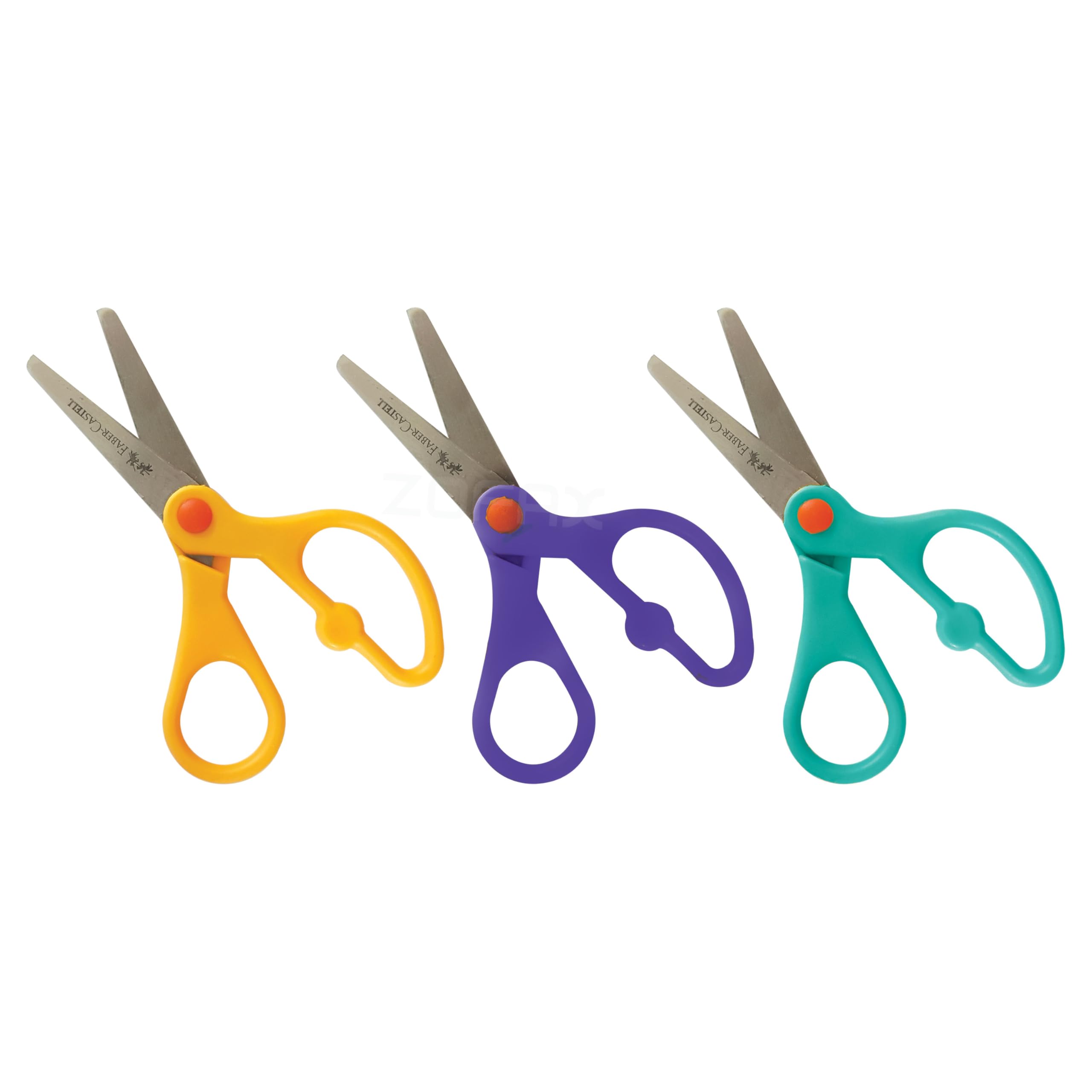 Faber-Castell Safe Scissors, Stainless Steel Blades, 5 inch/13 cm, Assorted Body, Pack of 3, Safe Round Tip Blades, Comfortable Left-Right Handed, Clean Safe Cut, School Home Use
