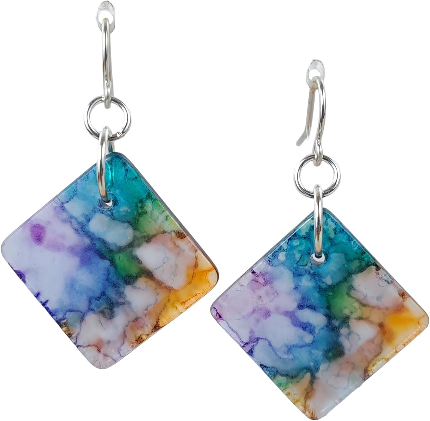 Hand Painted Glass Earrings with Better Than Traditional Sterling - Argentium Silver French Hook Ear Wires Hypoallergenic Made in USA – Drop/Dangle Style