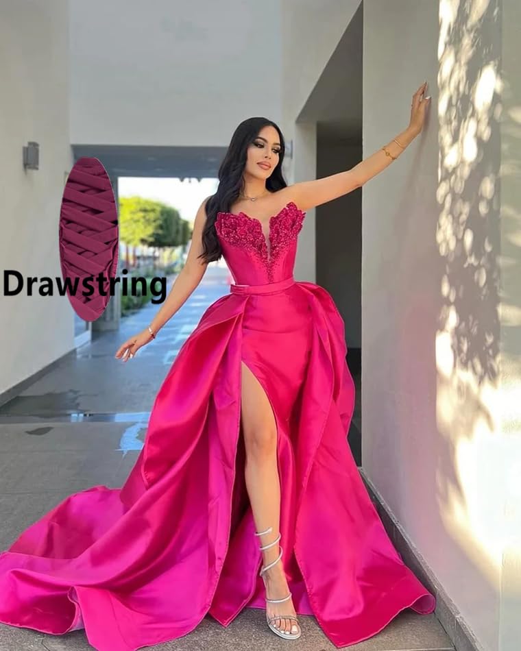 Strapless Satin Prom Dresses with Detachable Train Slit Formal Evening Party Gowns for Women2