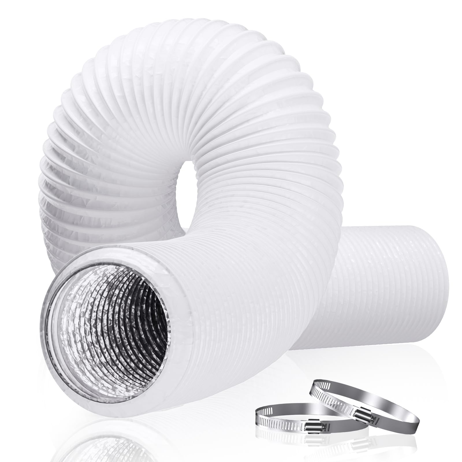 Tubo Ventilazione 100mm Flessibile PVC con 2 Fascette, 3m Condotto Aria 10 cm per Estrattore Tubo Condizionatore Portatile, Bagno, Grow Tent, Sistema Ventilazione, Bianco