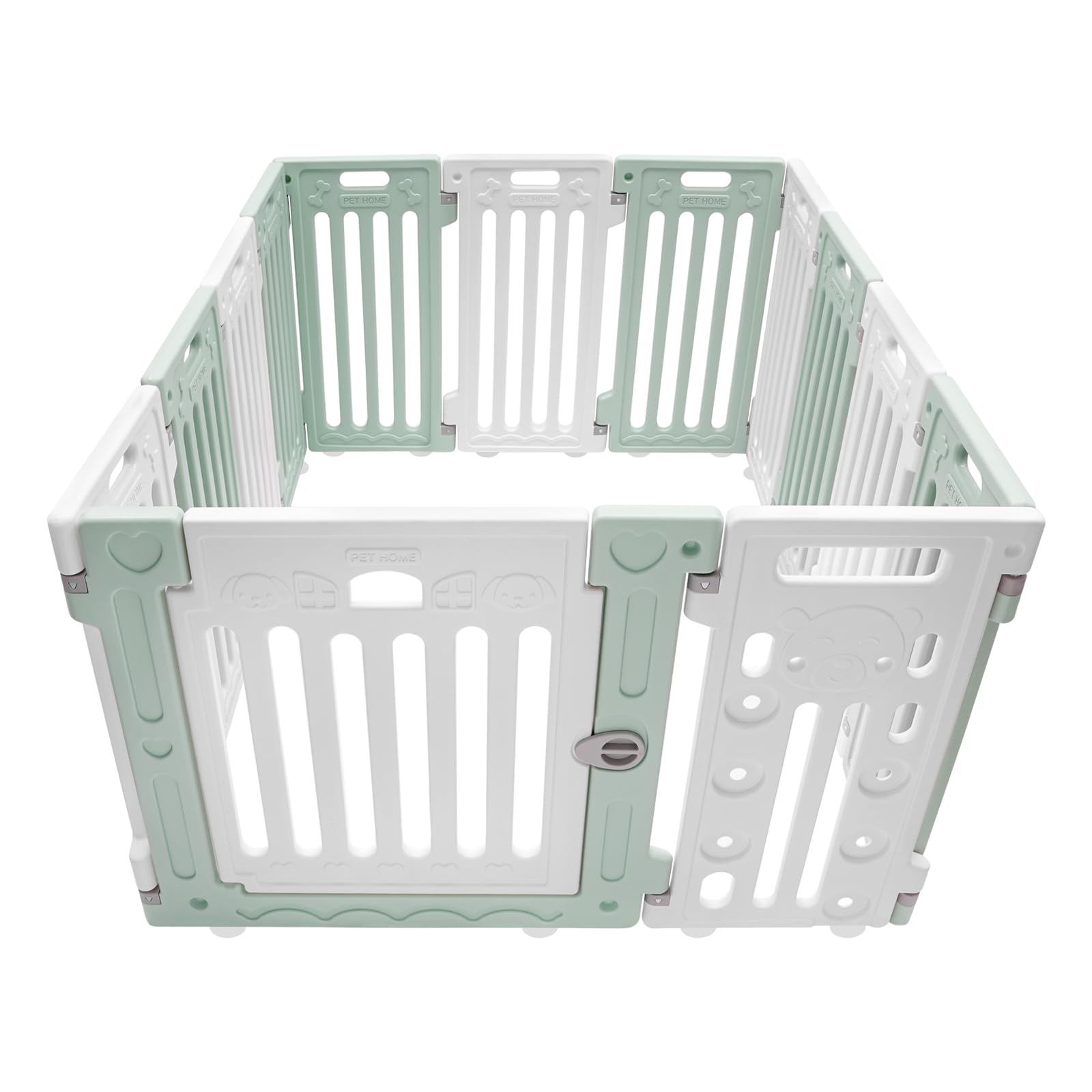 CNCEST Dog Playpen with Door,25.6in H Puppy Safety Fence Non-Slip and Secure Pet Gate,11 Panel Strong Plastic (Green)