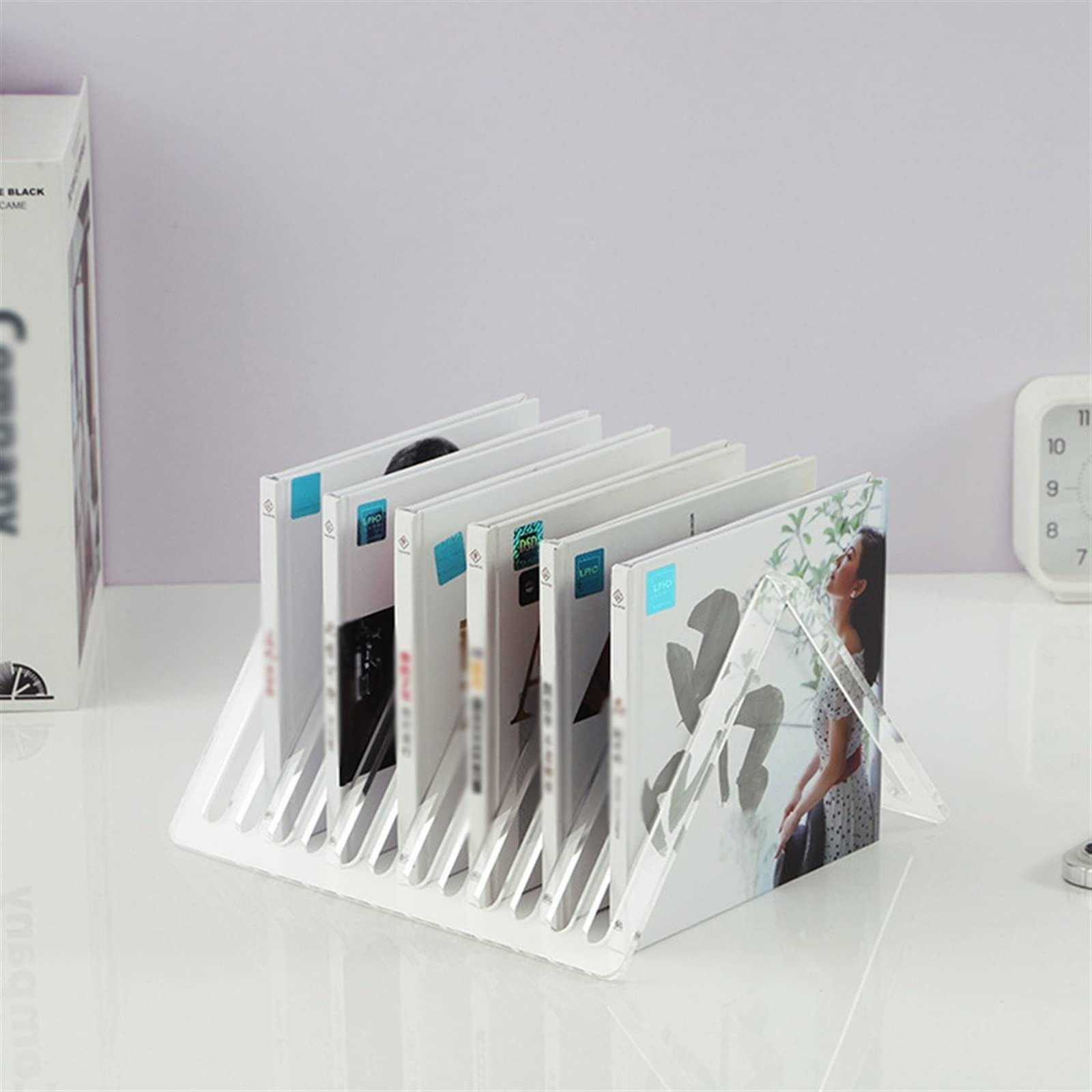 Scaffale porta CD, in acrilico trasparente, supporto verticale per dischi in vinile e riviste, elegante per casa o ufficio