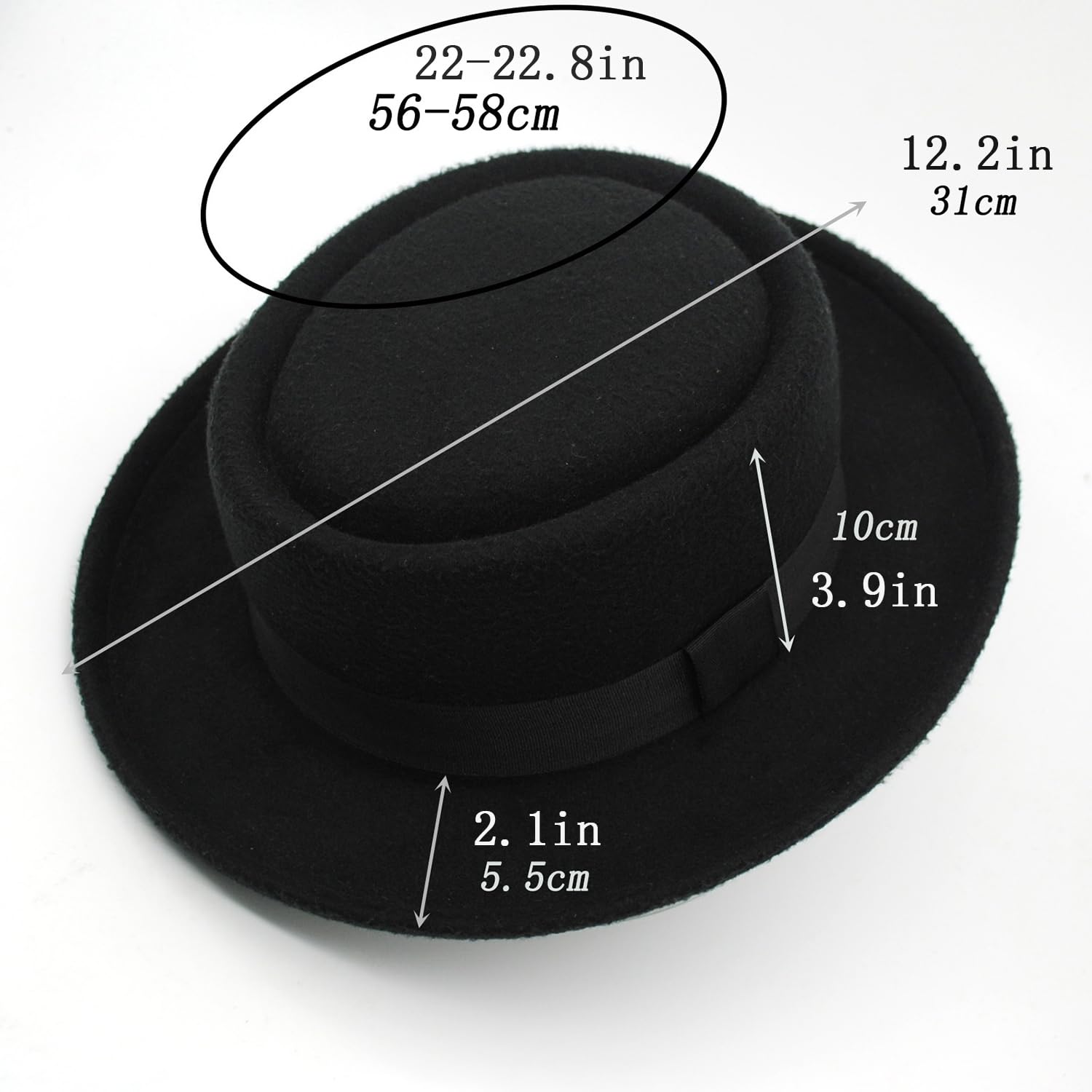 Porkpie - Sombrero de pie negro para hombre, de algodón, para todas las estaciones, accesorio de disfraz casual