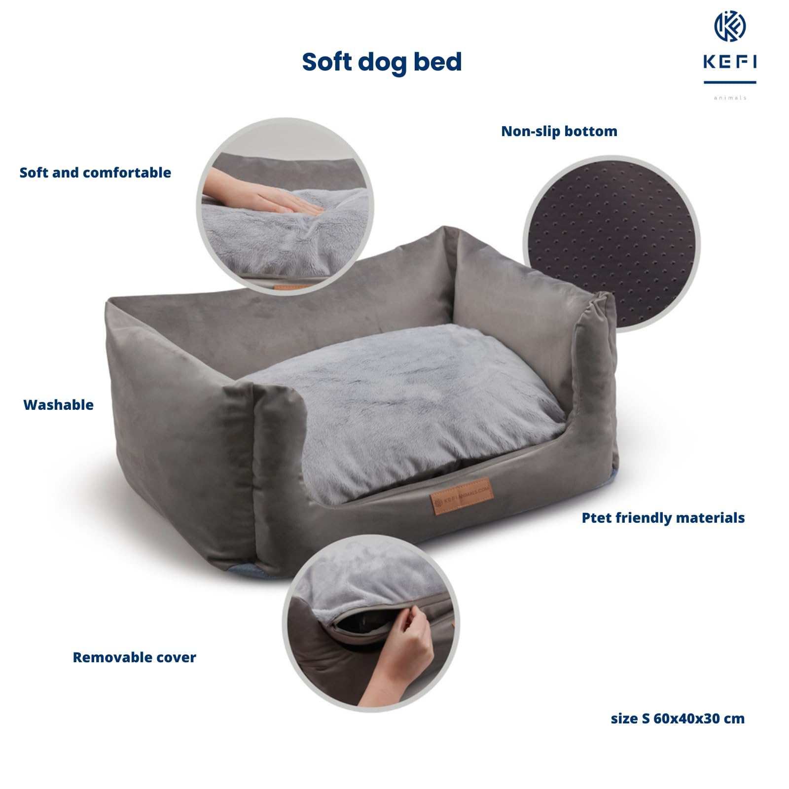 Cuccia per cani di piccola taglia, cuccioli e gatti, in velluto e peluche, cuscino con imbottitura in schiuma, lettino lavabile con cuscino da pavimento con cerniera (grigio)